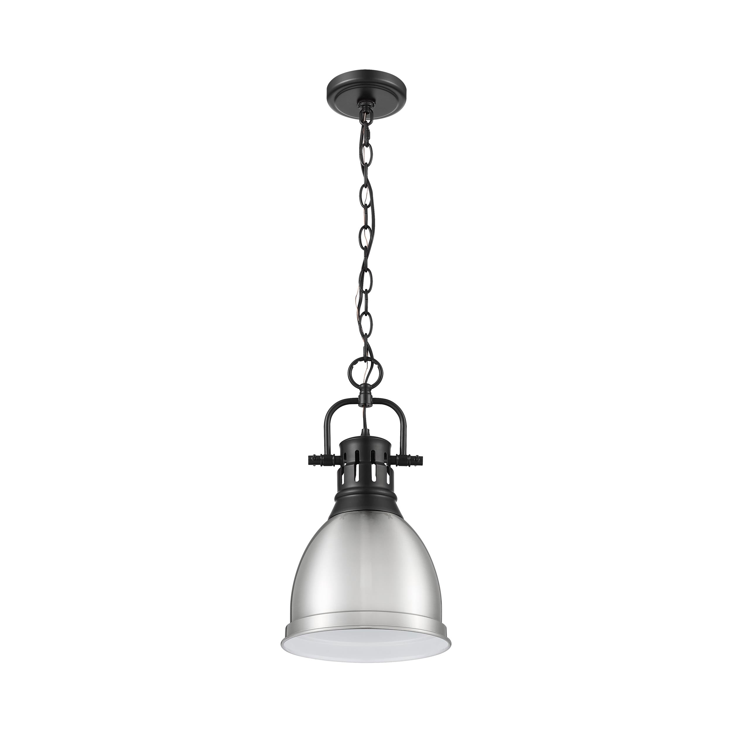 Yep by Golden Lighting Duncan 1-light 9in Chain Hung Pendant in Matte Black and Pewter shade