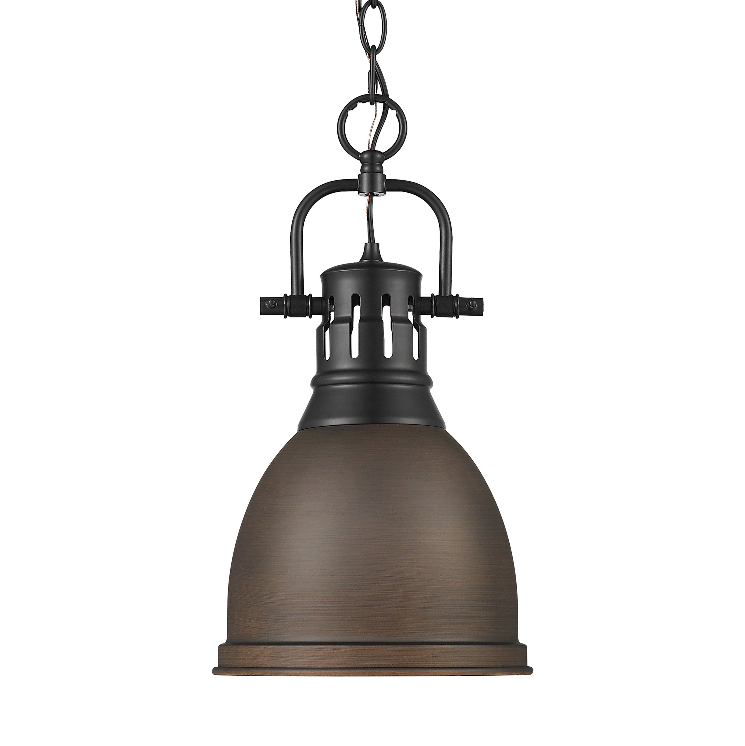 Yep by Golden Lighting Duncan 1-light 9in Chain Hung Pendant in Matte Black and Rubbed Bronze shade - Default Title - Golden Lighting