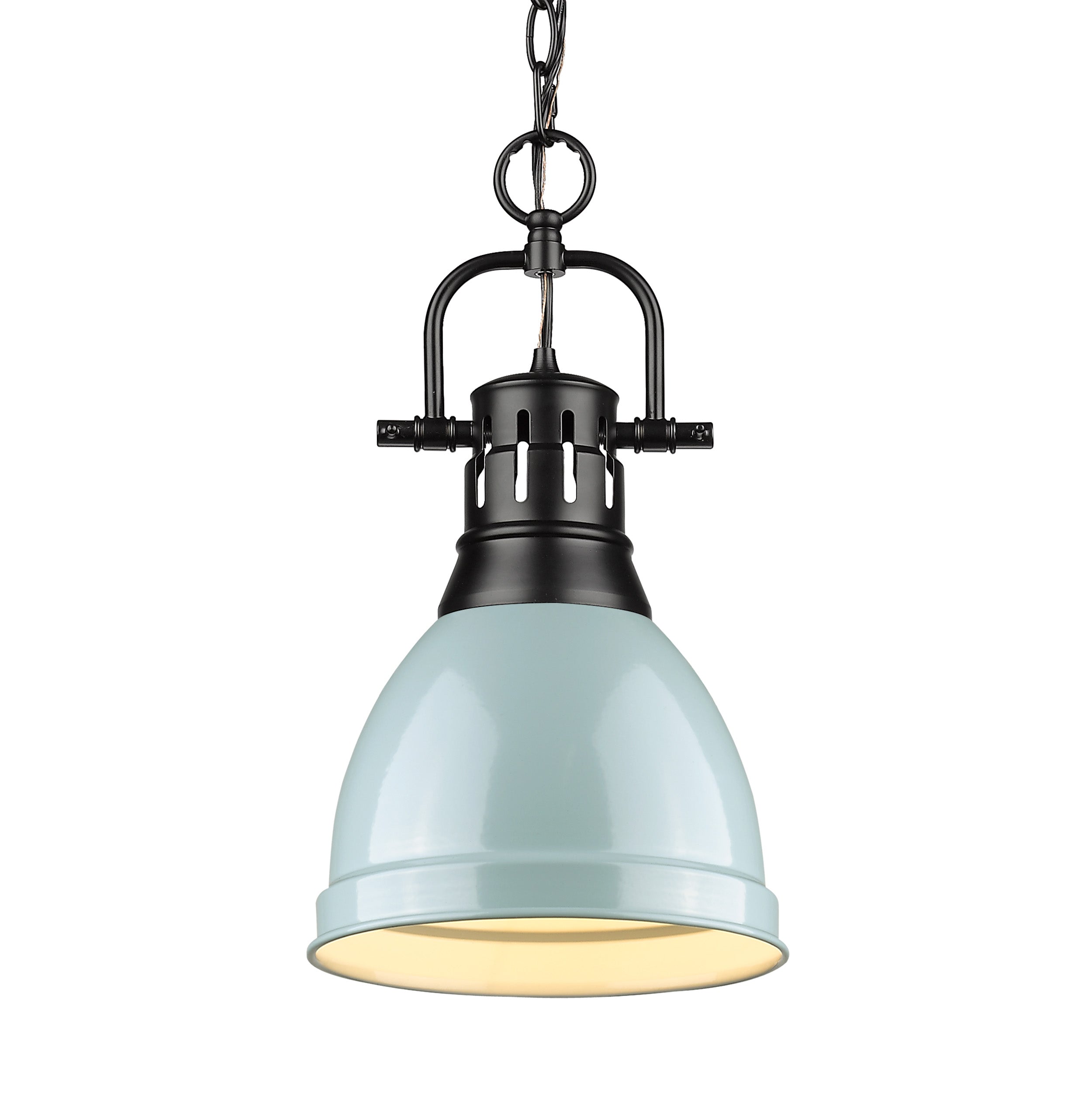 Yep by Golden Lighting Duncan 1-light 9in Chain Hung Pendant in Matte Black and Seafoam shade