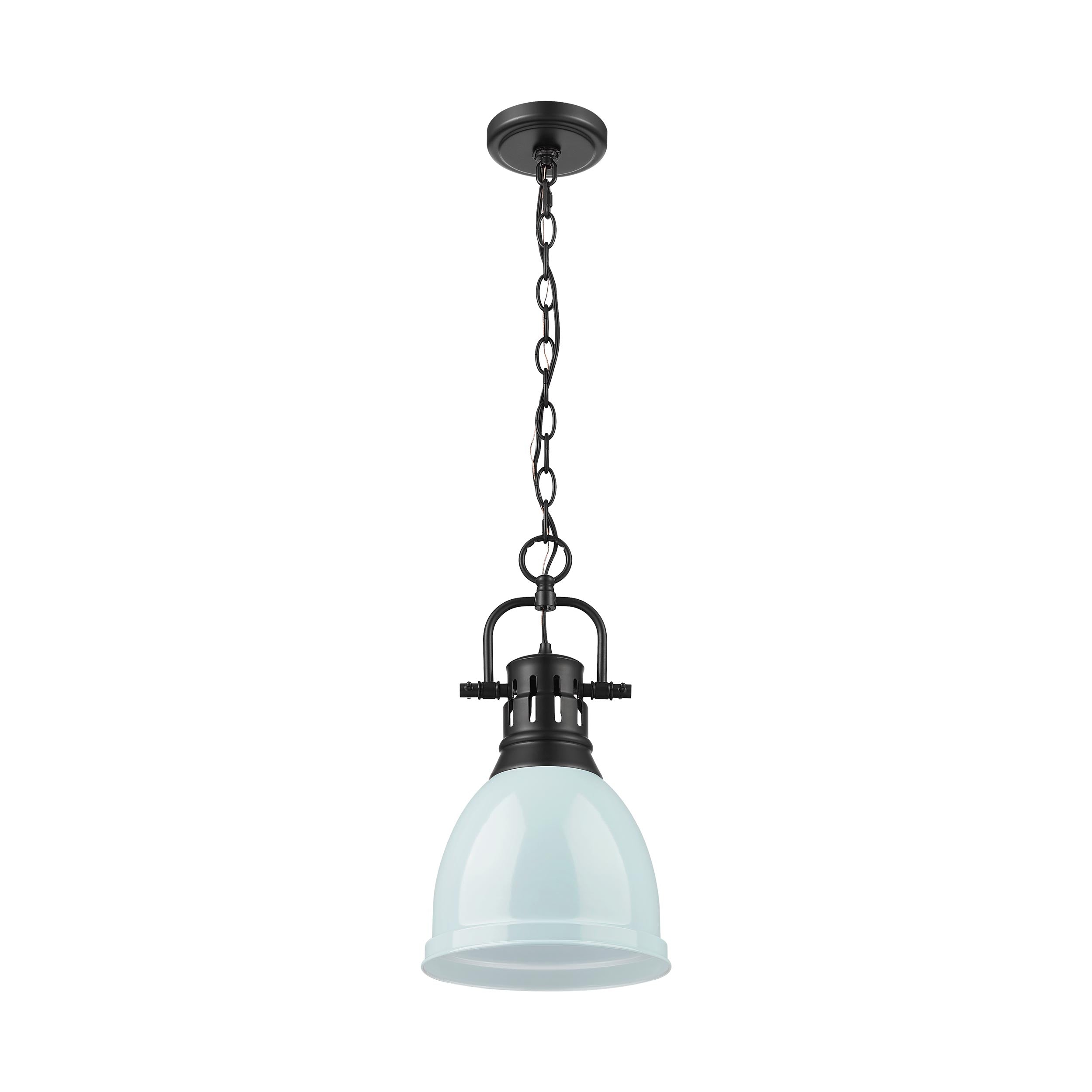 Yep by Golden Lighting Duncan 1-light 9in Chain Hung Pendant in Matte Black and Seafoam shade - - Golden Lighting