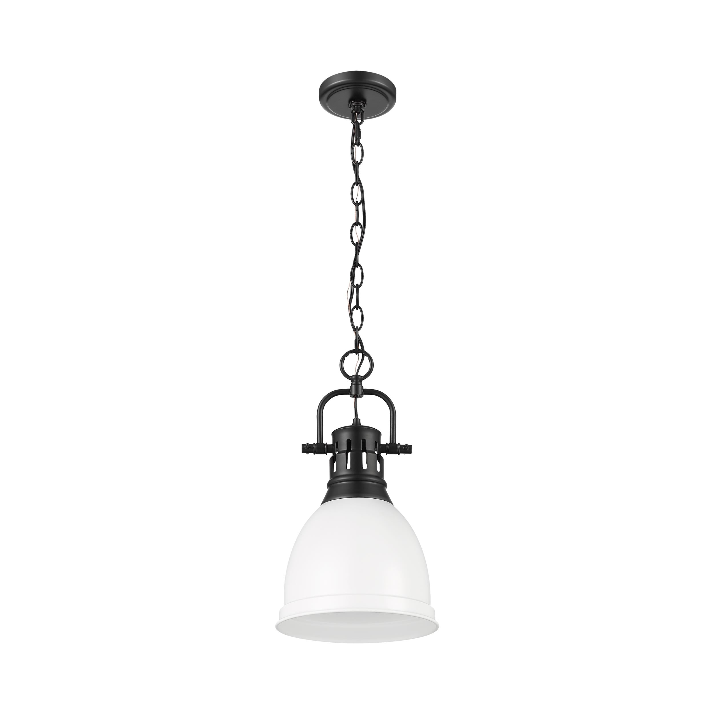 Yep by Golden Lighting Duncan 1-light 9in Chain Hung Pendant in Matte Black and Matte White shade - - Golden Lighting
