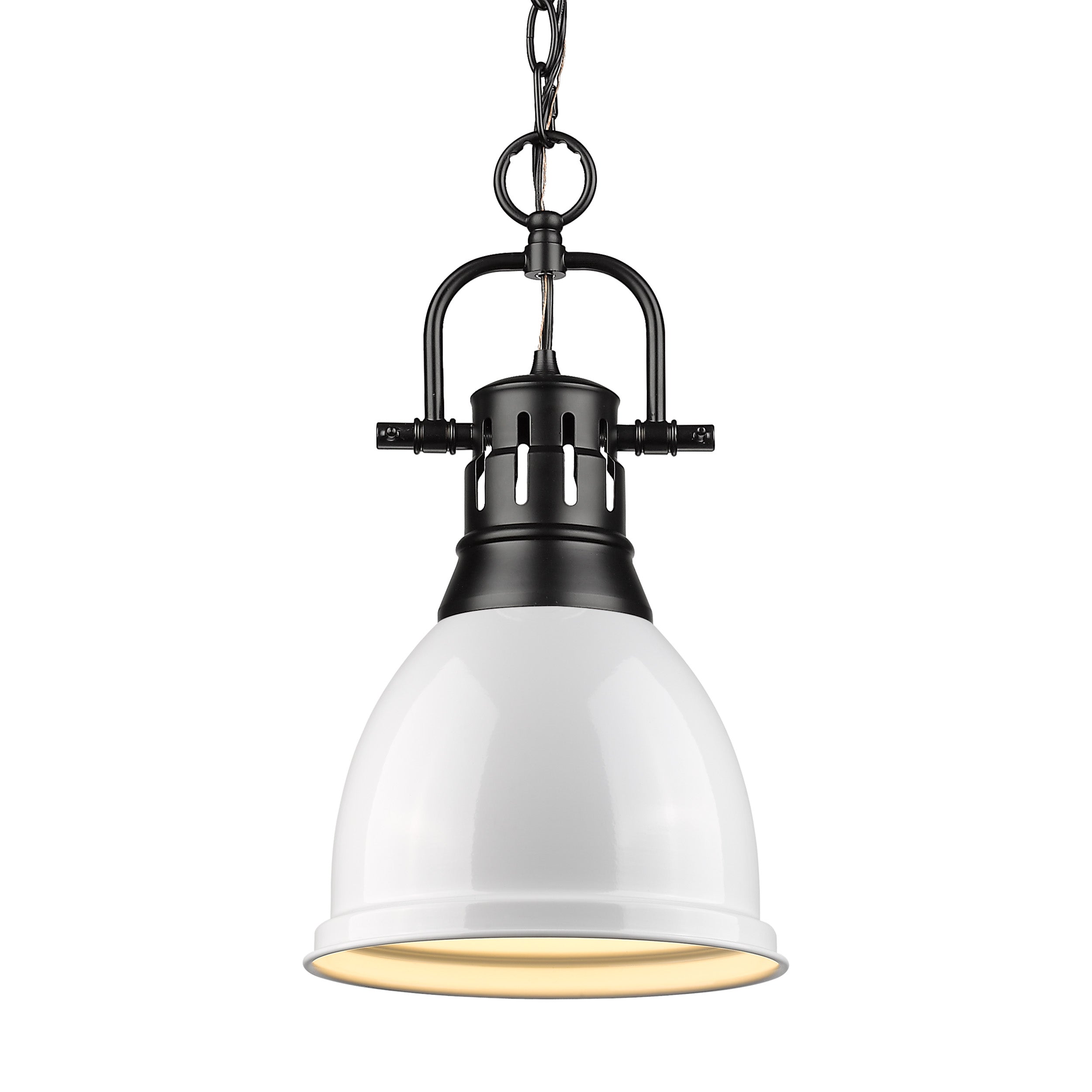 Yep by Golden Lighting Duncan 1-light 9in Chain Hung Pendant in Matte Black and White shade