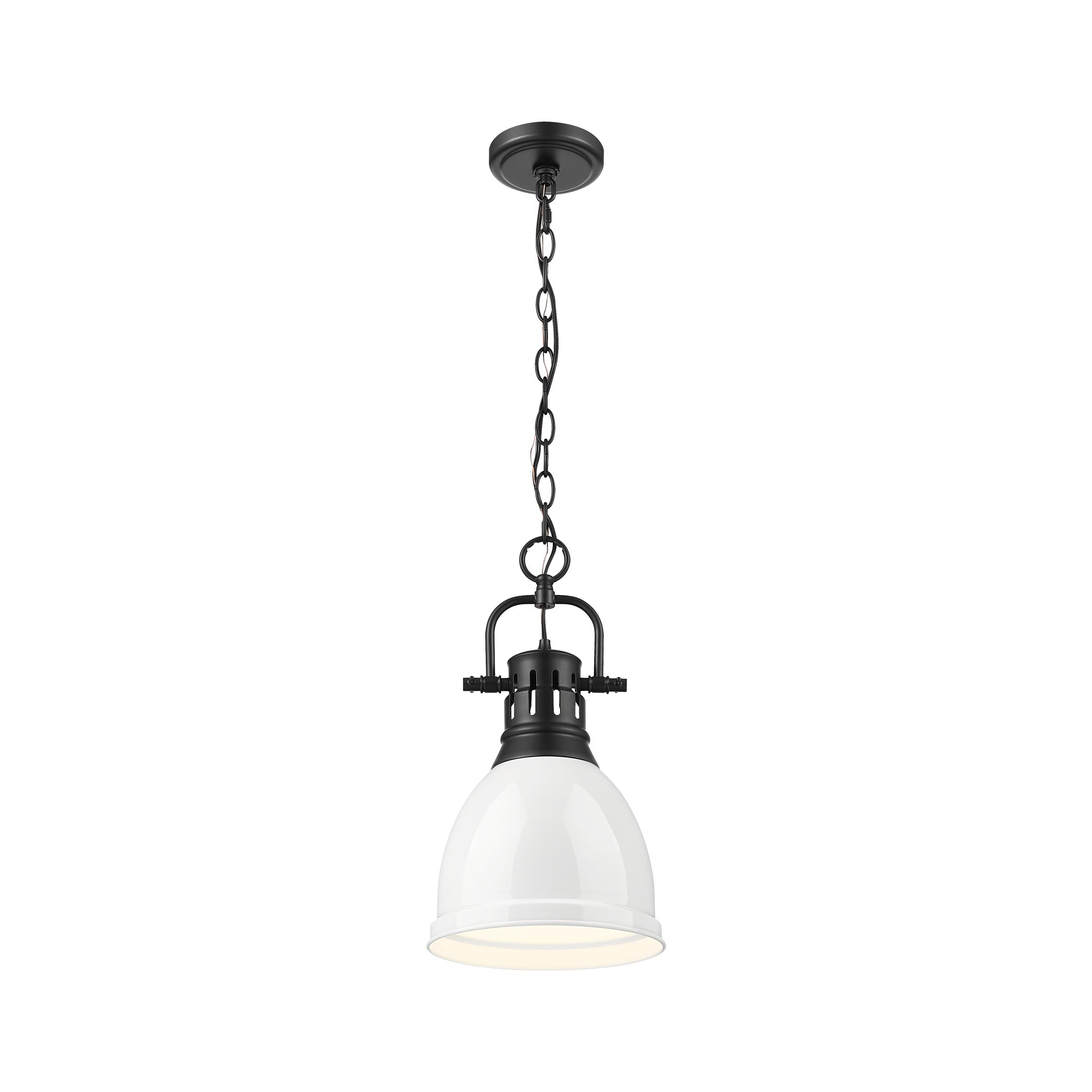 Yep by Golden Lighting Duncan 1-light 9in Chain Hung Pendant in Matte Black and White shade - - Golden Lighting