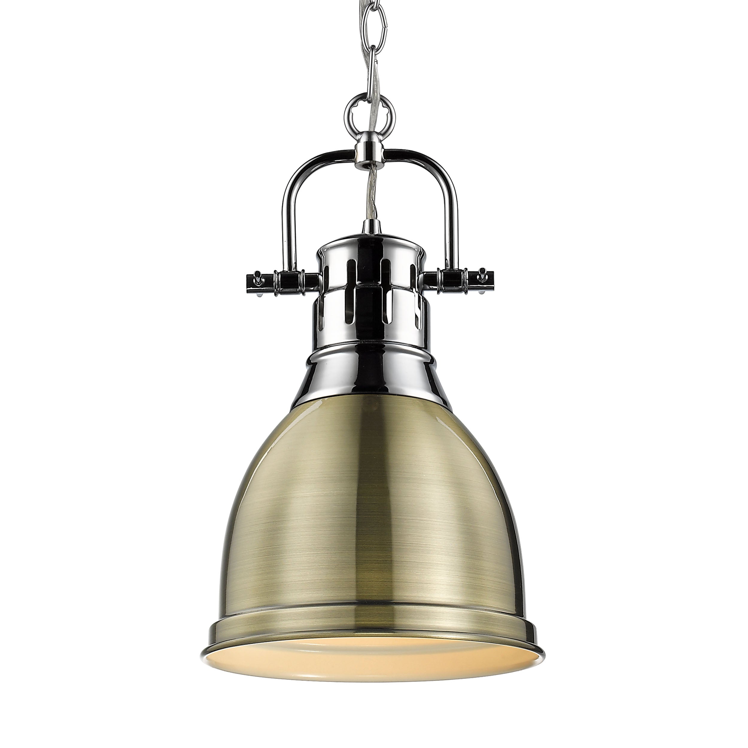 Yep by Golden Lighting Duncan 1-light 9in Chain Hung Pendant in Chrome and Aged Brass shade