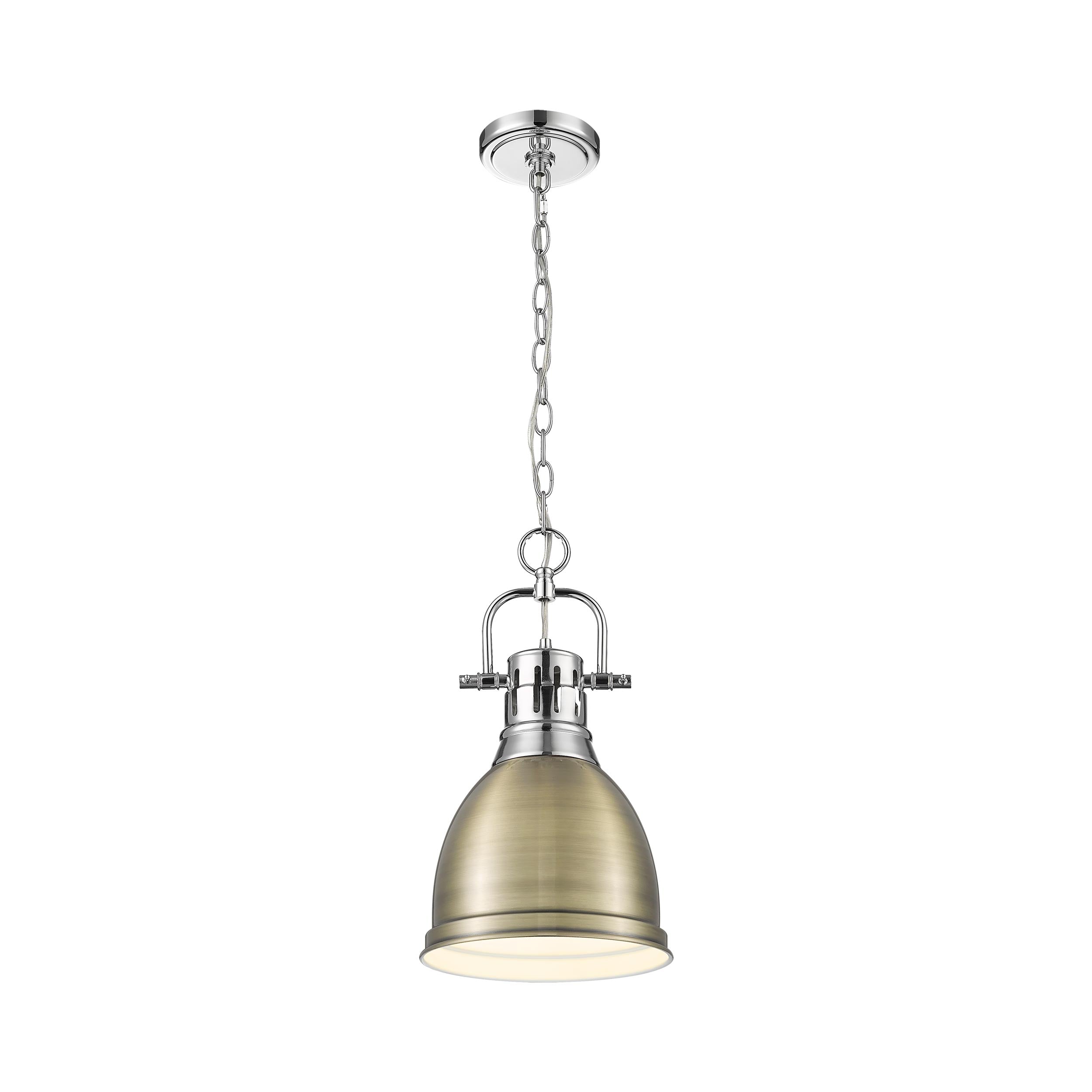 Yep by Golden Lighting Duncan 1-light 9in Chain Hung Pendant in Chrome and Aged Brass shade - - Golden Lighting