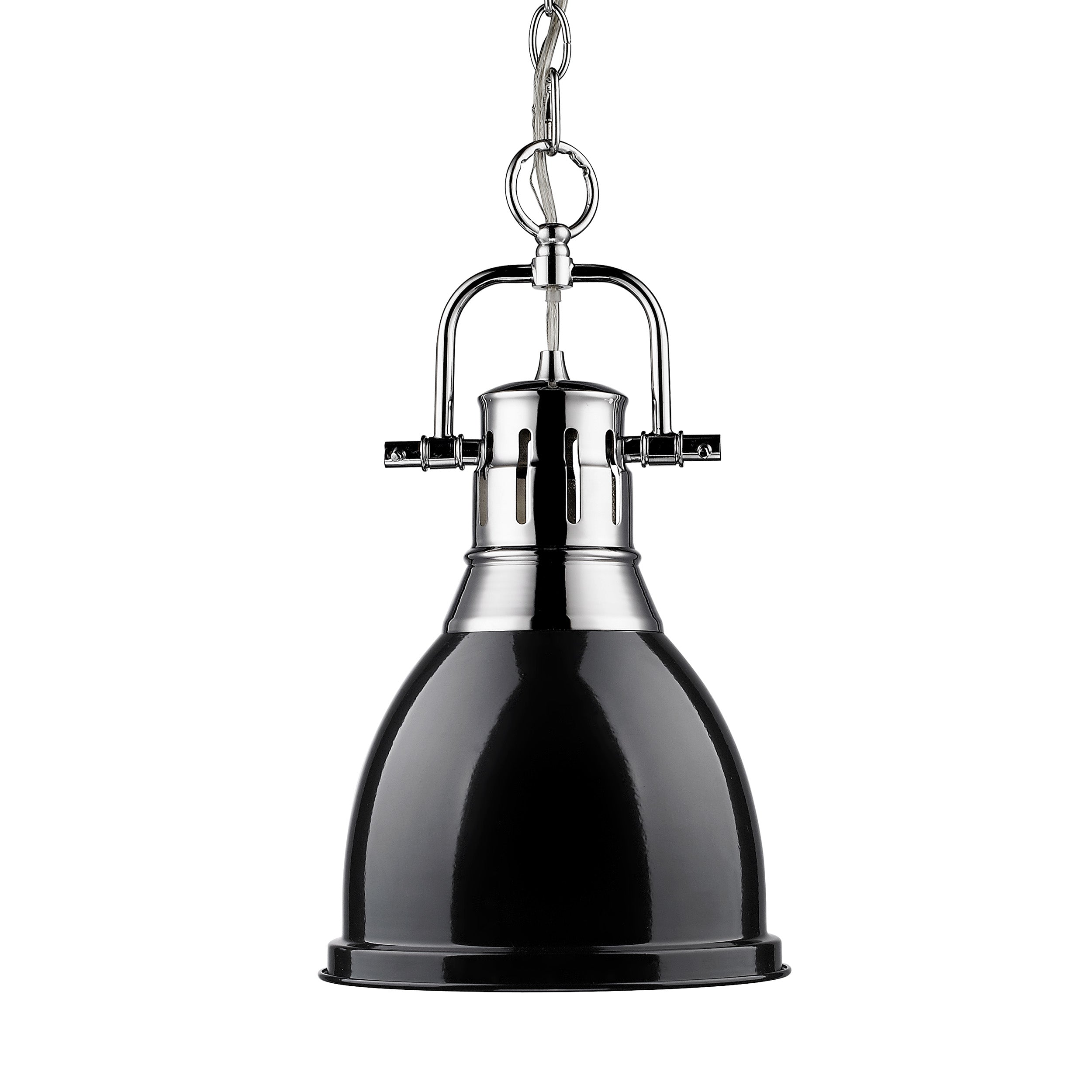 Yep by Golden Lighting Duncan 1-light 9in Chain Hung Pendant in Chrome and Black shade