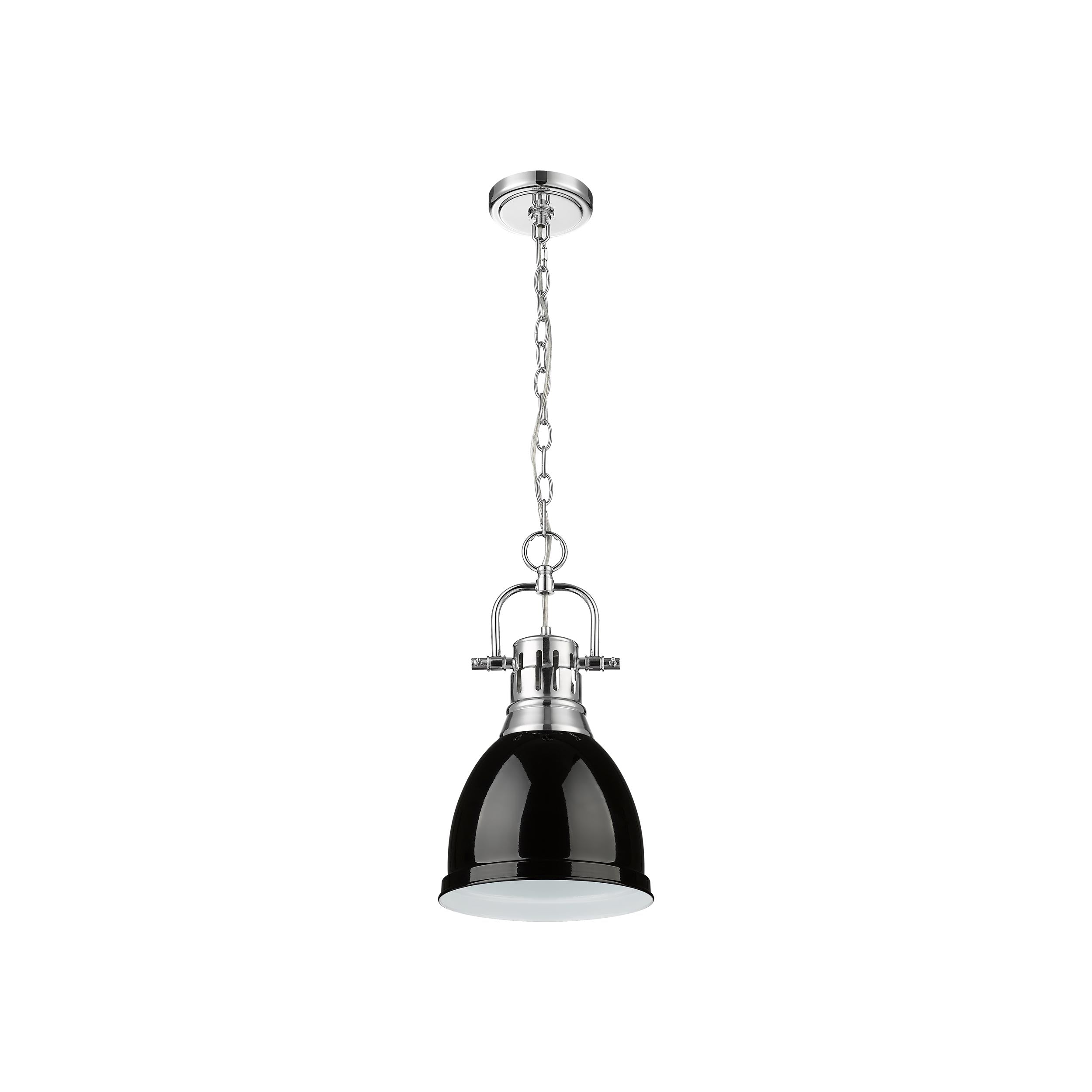 Yep by Golden Lighting Duncan 1-light 9in Chain Hung Pendant in Chrome and Black shade - - Golden Lighting
