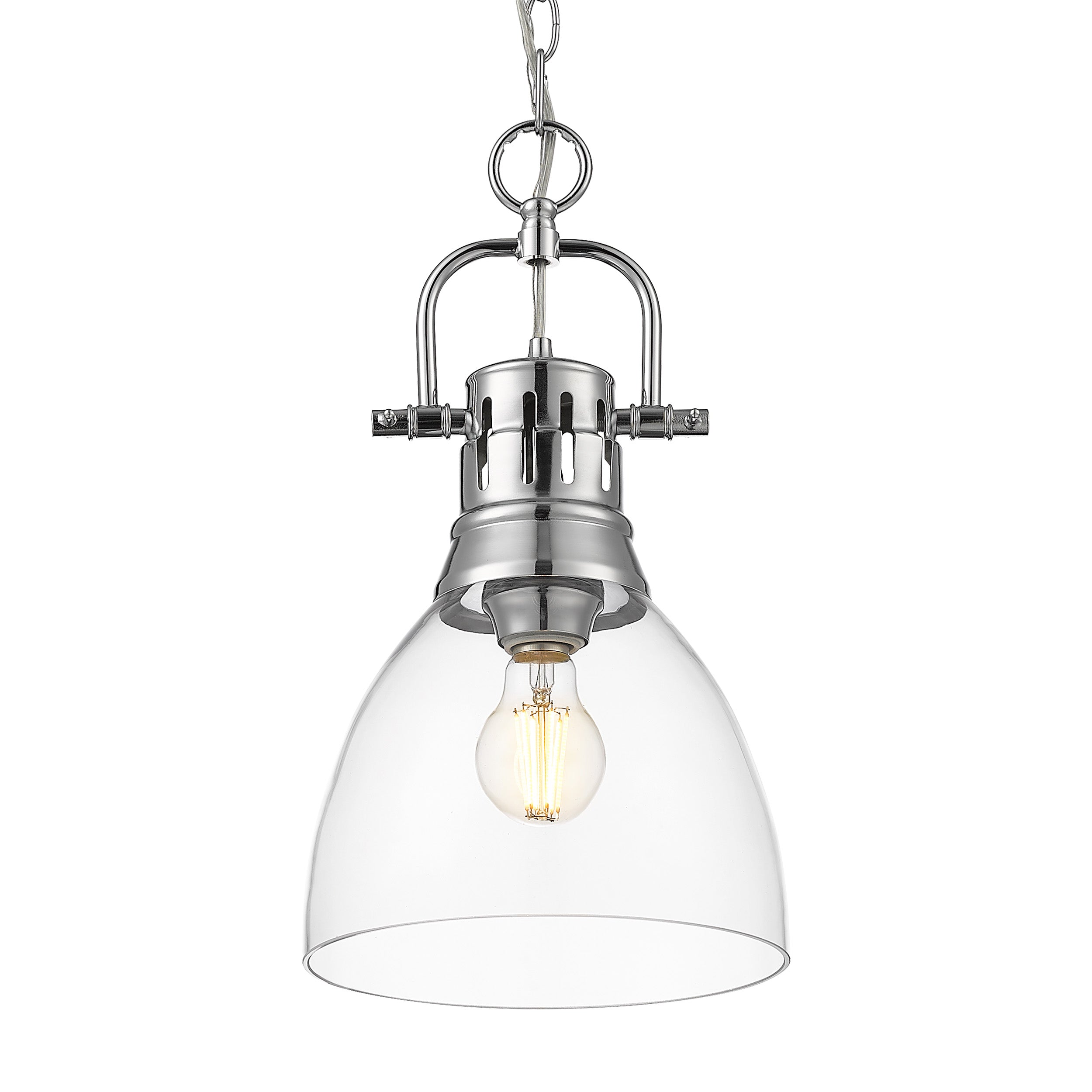 Yep by Golden Lighting Duncan 1-light 9in chain hung Pendant in Chrome and Clear Glass - Default Title - Golden Lighting