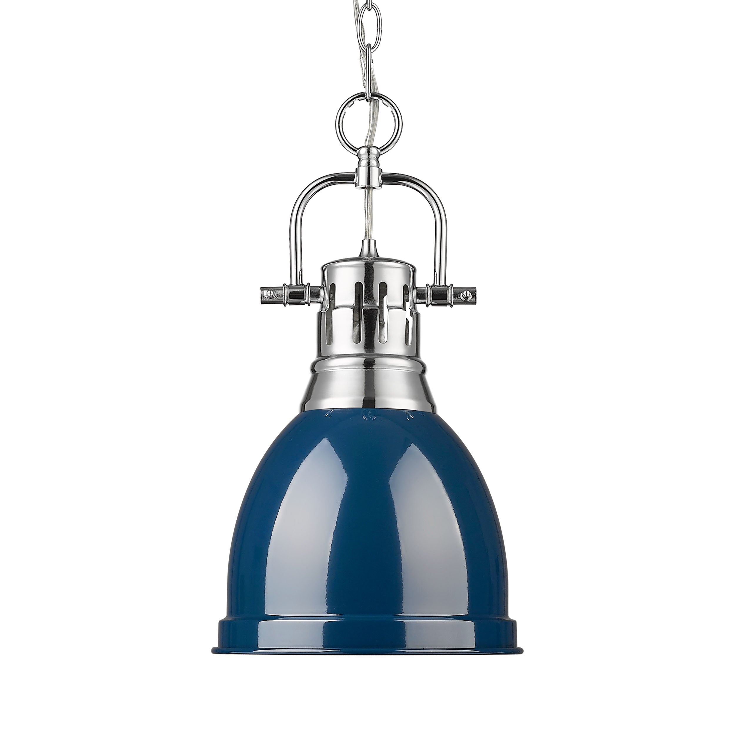 Yep by Golden Lighting Duncan 1-light 9in Chain Hung Pendant in Chrome and Navy Blue shade - Default Title - Golden Lighting