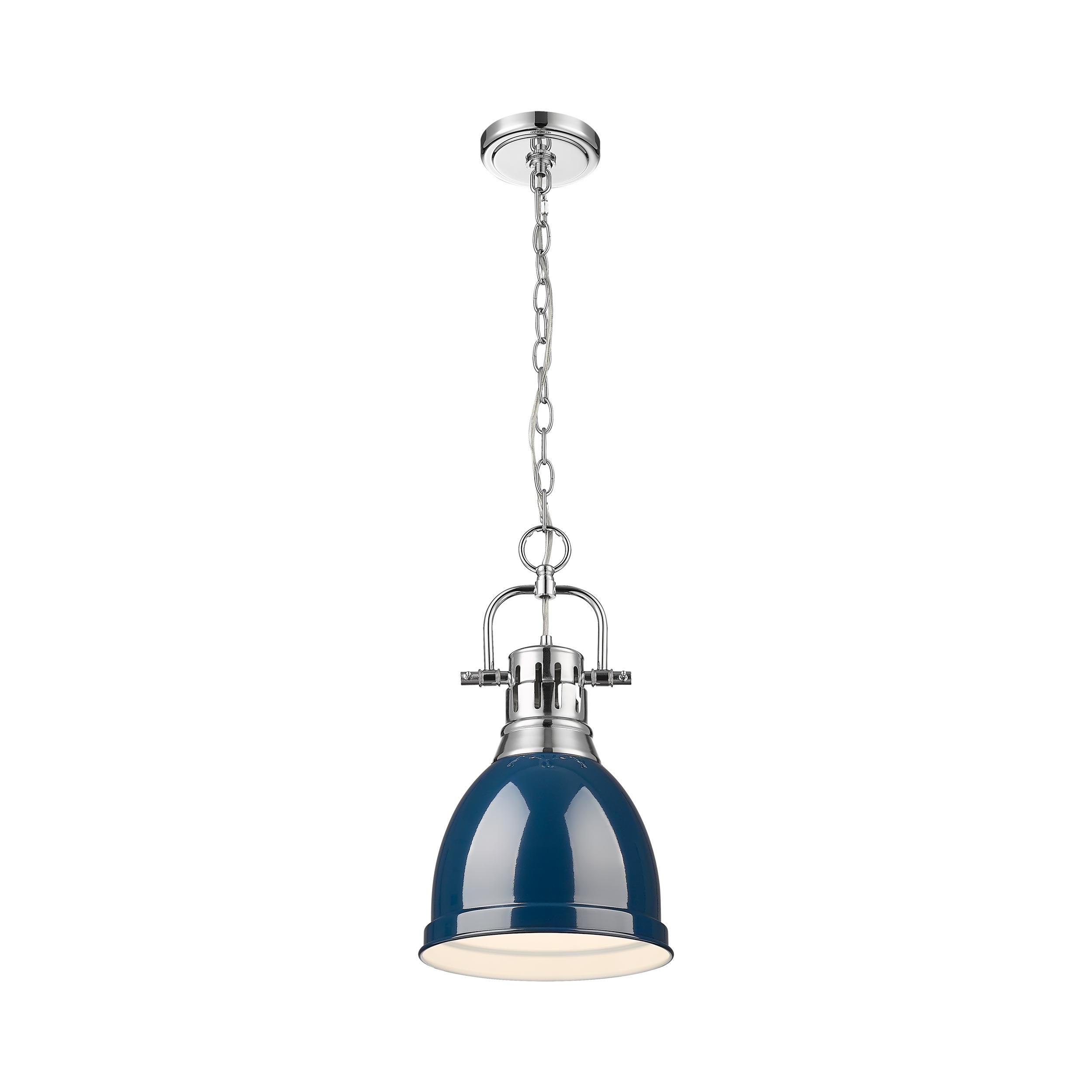 Yep by Golden Lighting Duncan 1-light 9in Chain Hung Pendant in Chrome and Navy Blue shade - - Golden Lighting