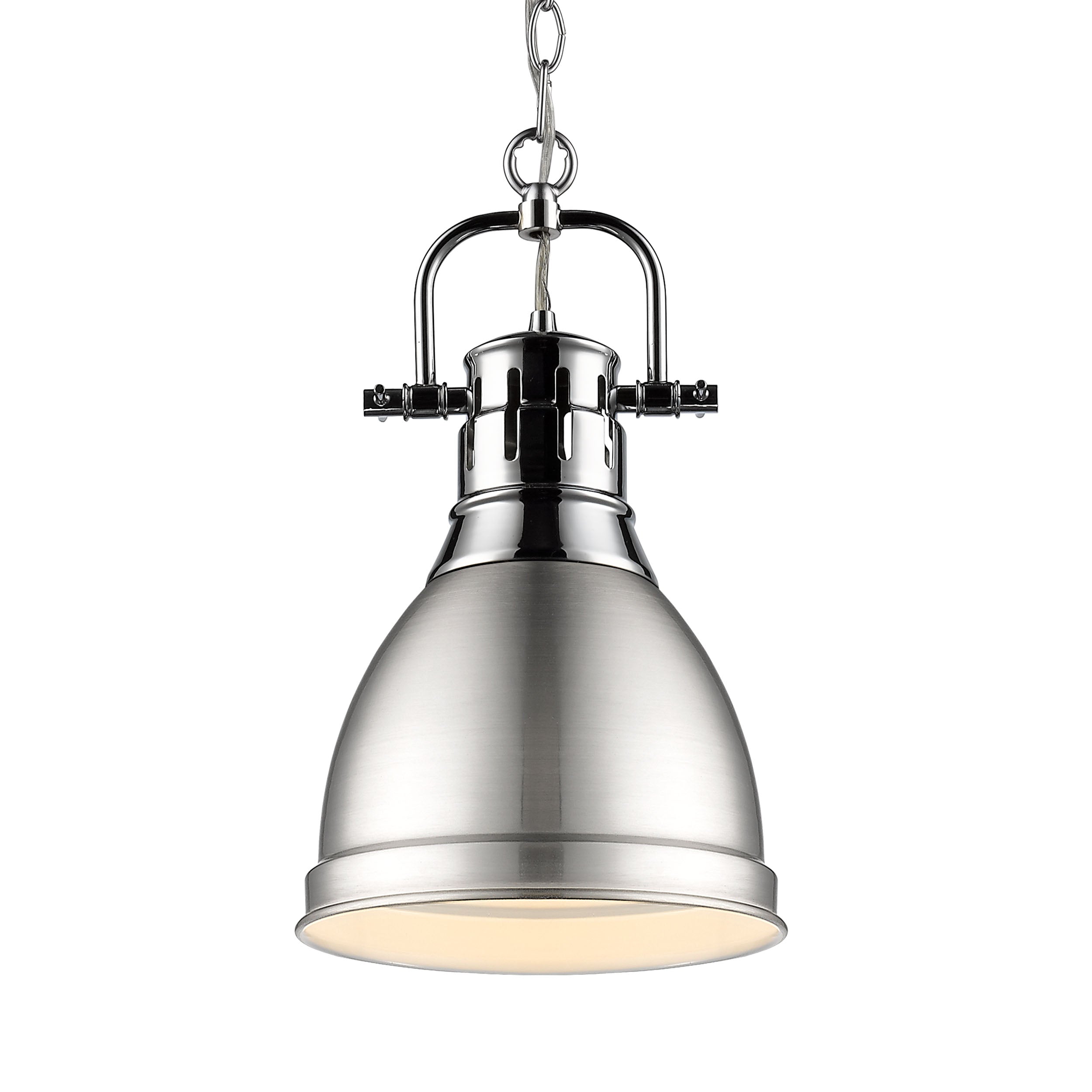 Yep by Golden Lighting Duncan 1-light 9in Chain Hung Pendant in Chrome and Pewter shade