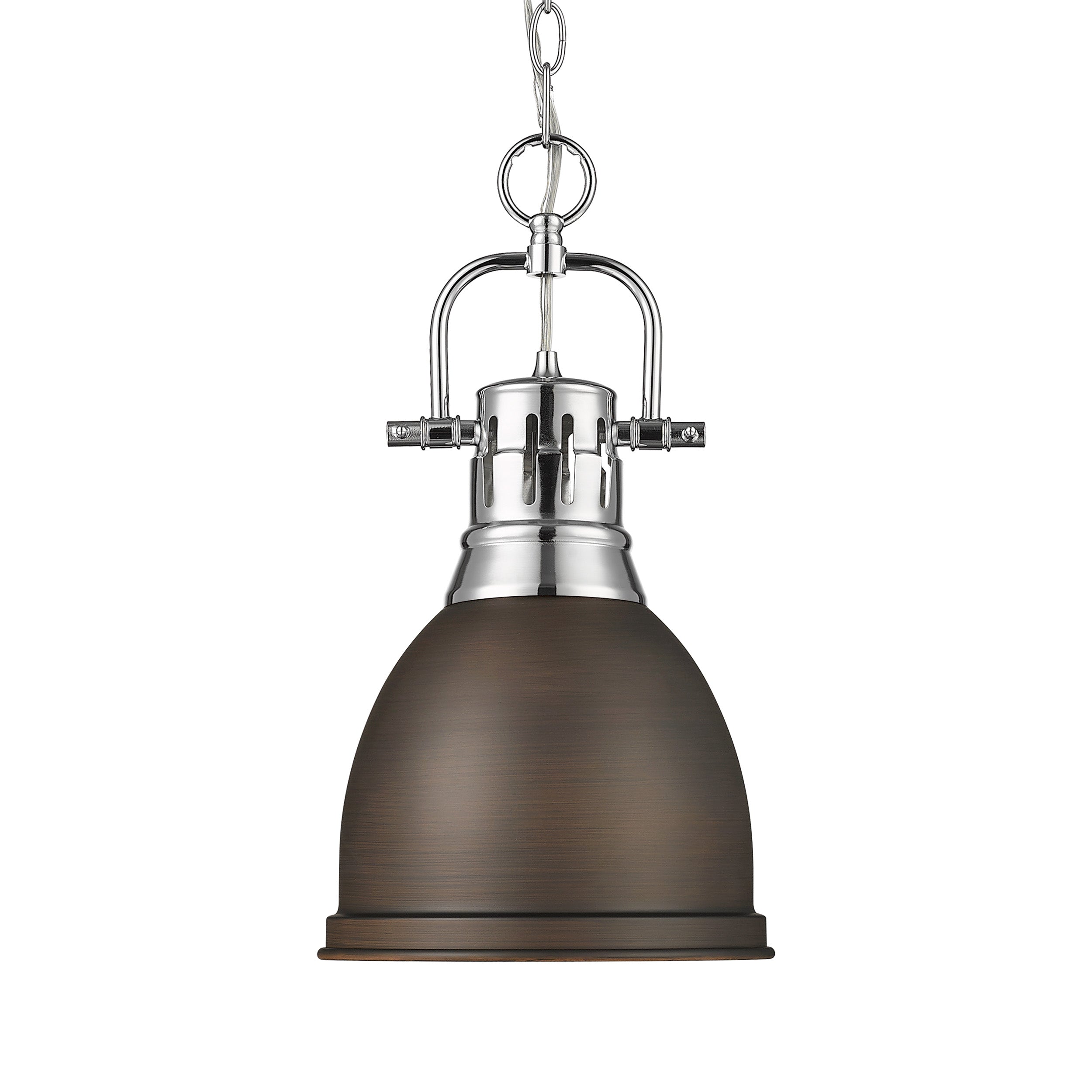 Yep by Golden Lighting Duncan 1-light 9in Chain Hung Pendant in Chrome and Rubbed Bronze shade - Default Title - Golden Lighting