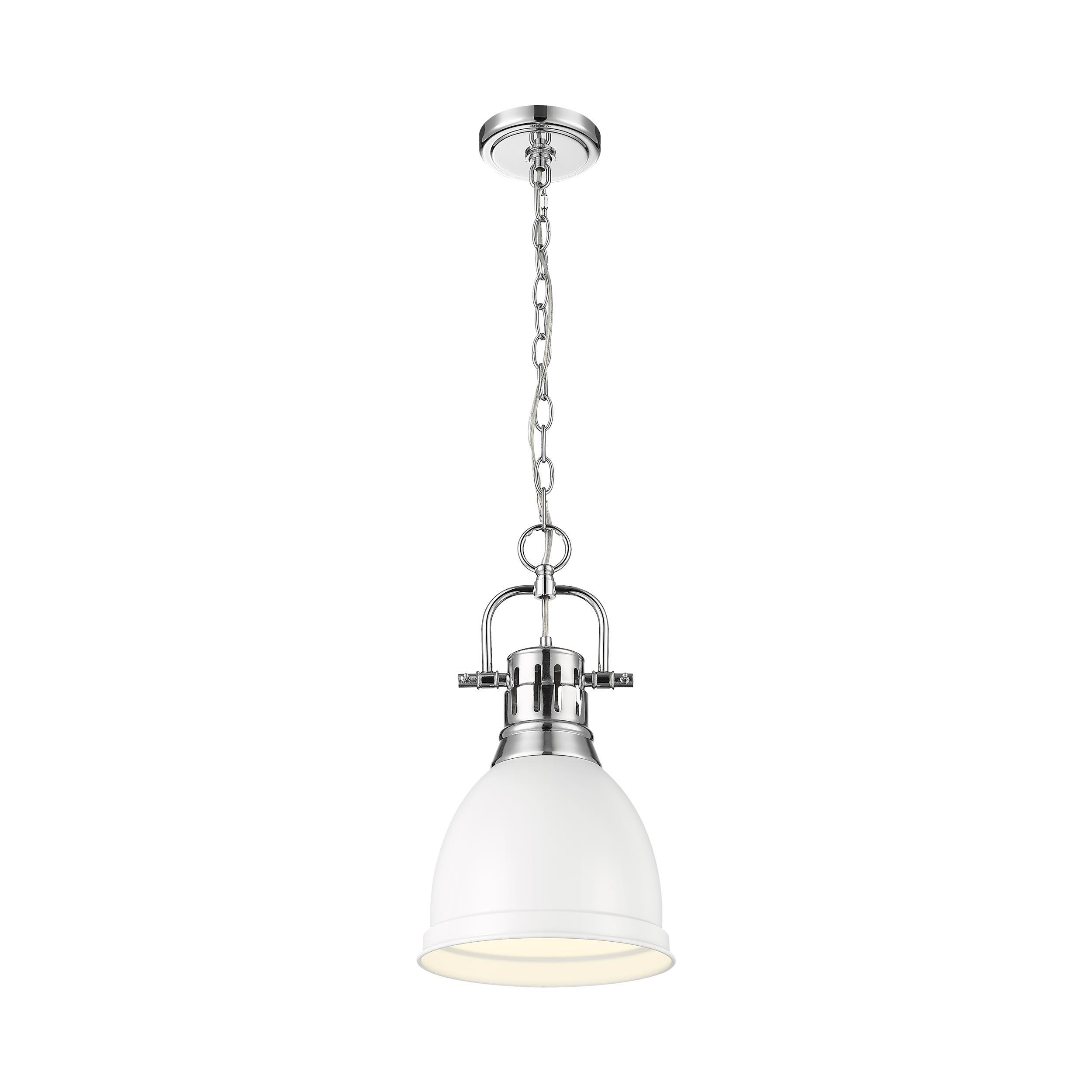 Yep by Golden Lighting Duncan 1-light 9in Chain Hung Pendant in Chrome and Matte White shade - - Golden Lighting