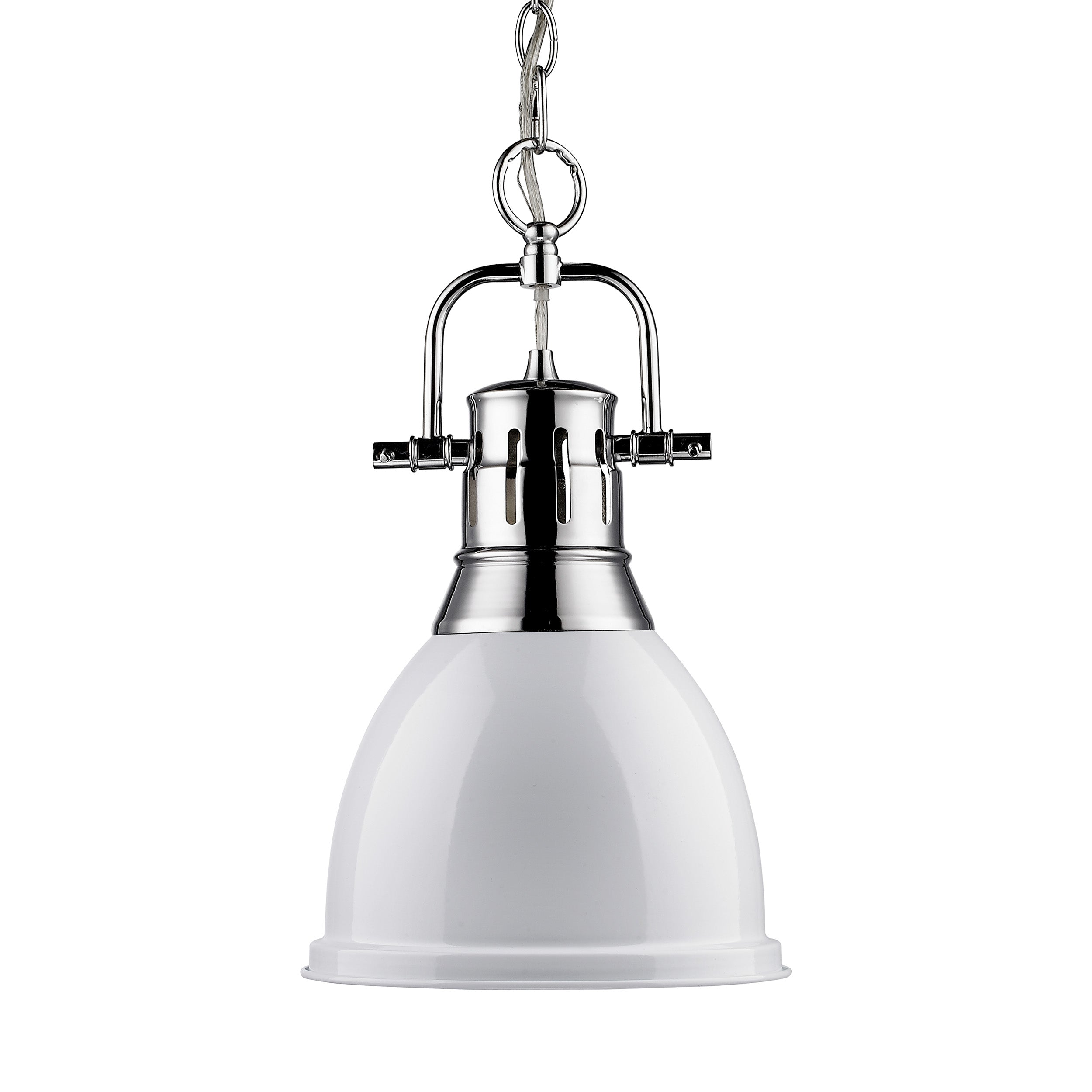 Yep by Golden Lighting Duncan 1-light 9in Chain Hung Pendant in Chrome and White shade