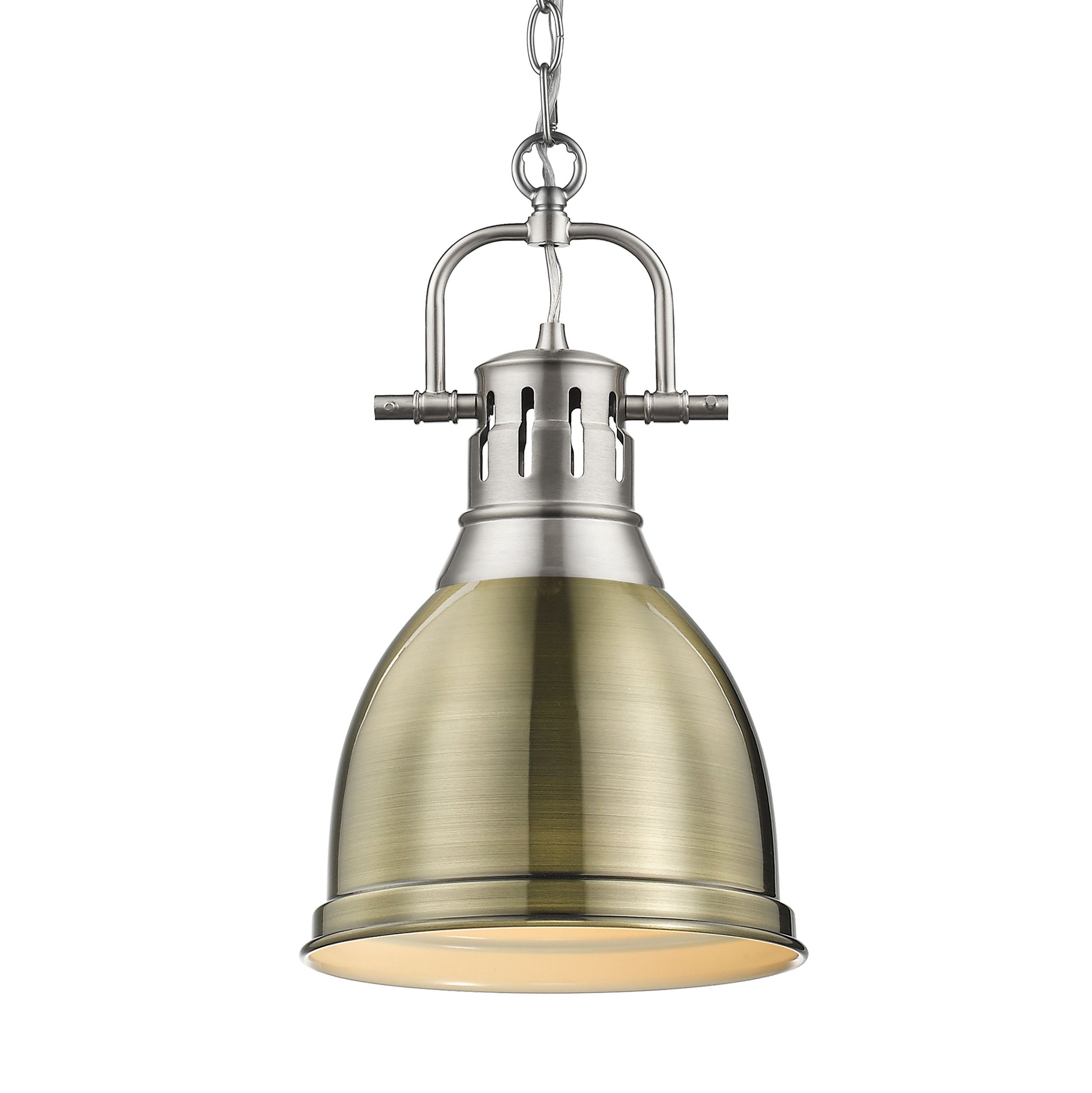 Yep by Golden Lighting Duncan 1-light 9in Chain Hung Pendant in Pewter and Aged Brass shade