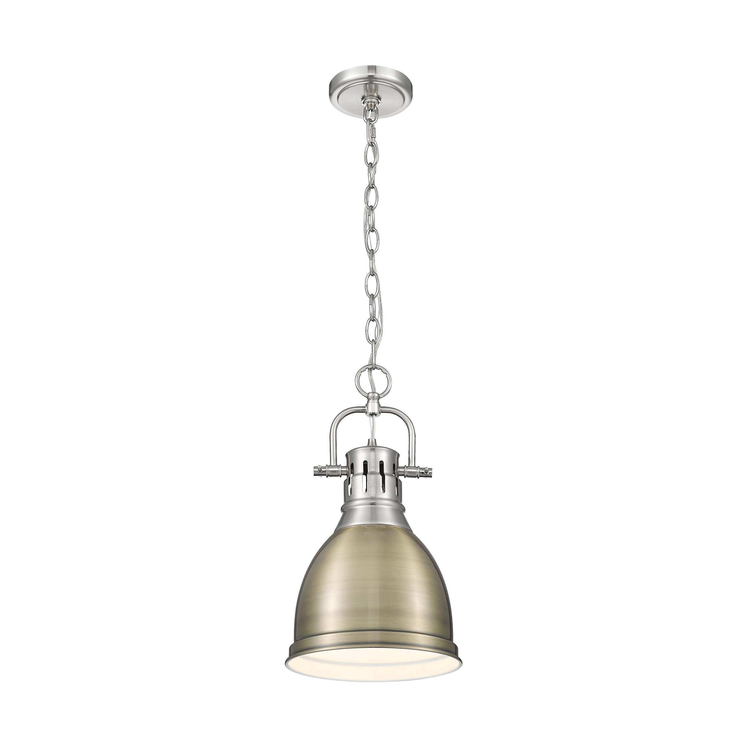 Yep by Golden Lighting Duncan 1-light 9in Chain Hung Pendant in Pewter and Aged Brass shade - - Golden Lighting