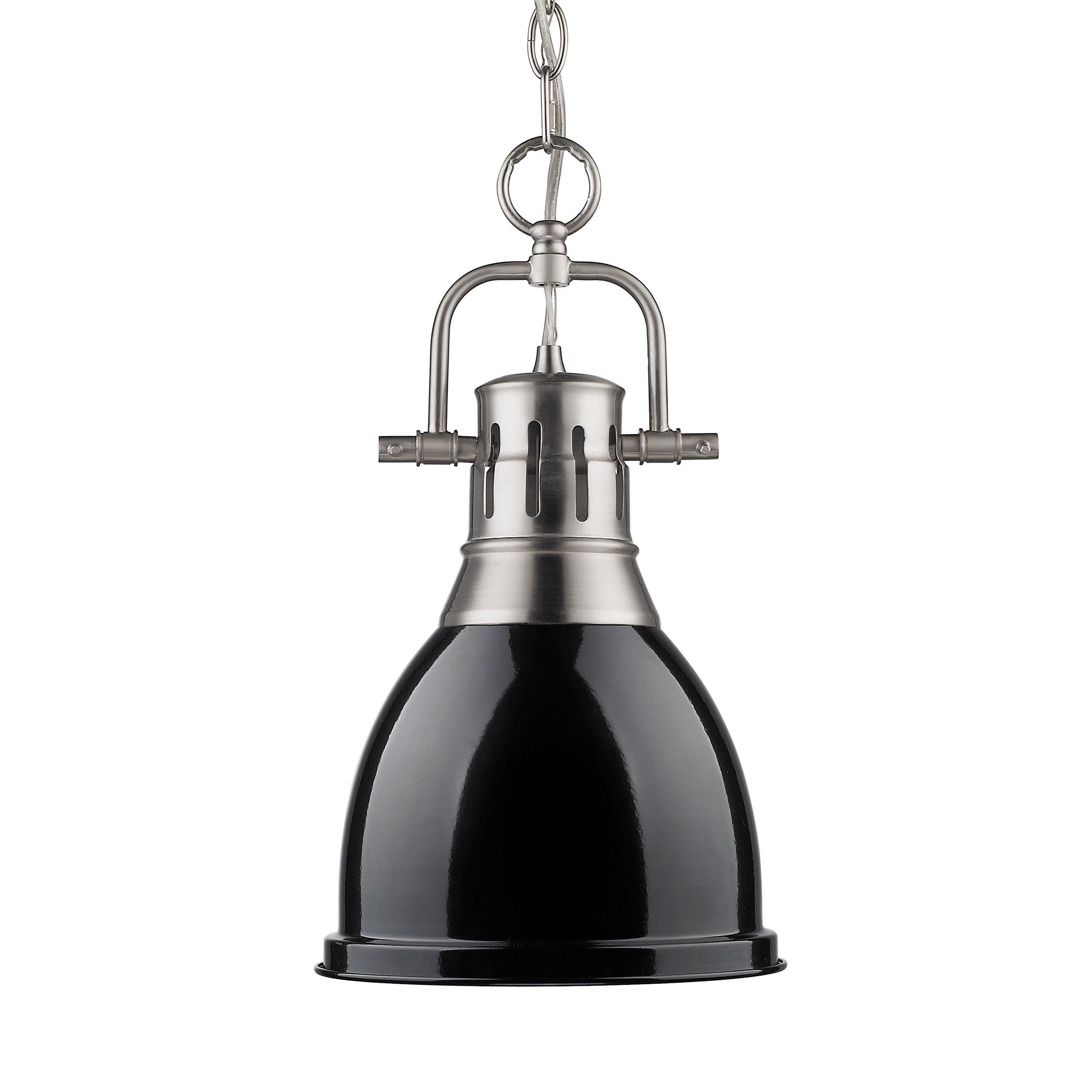 Yep by Golden Lighting Duncan 1-light 9in Chain Hung Pendant in Pewter and Black shade