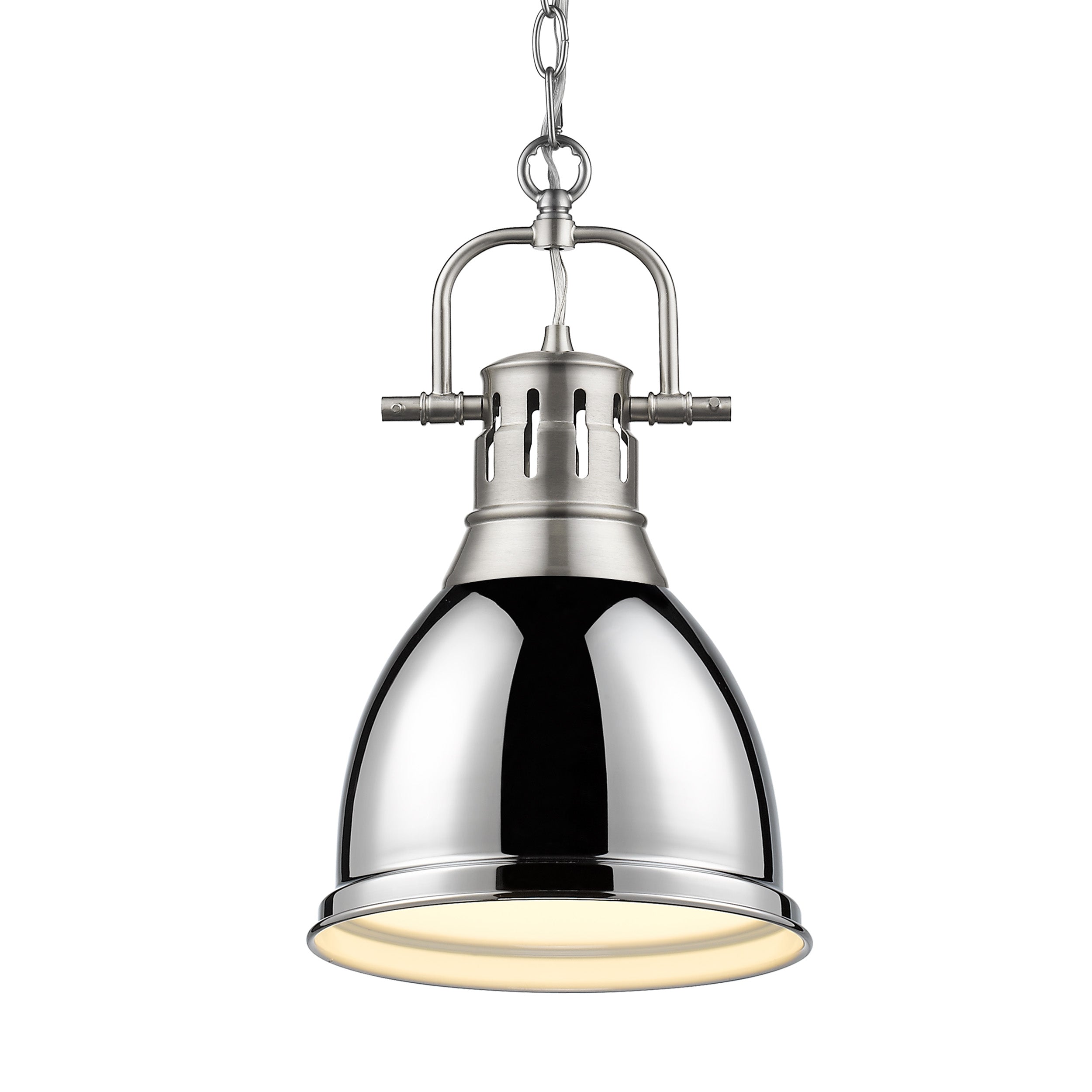 Yep by Golden Lighting Duncan 1-light 9in Chain Hung Pendant in Pewter and Chrome shade