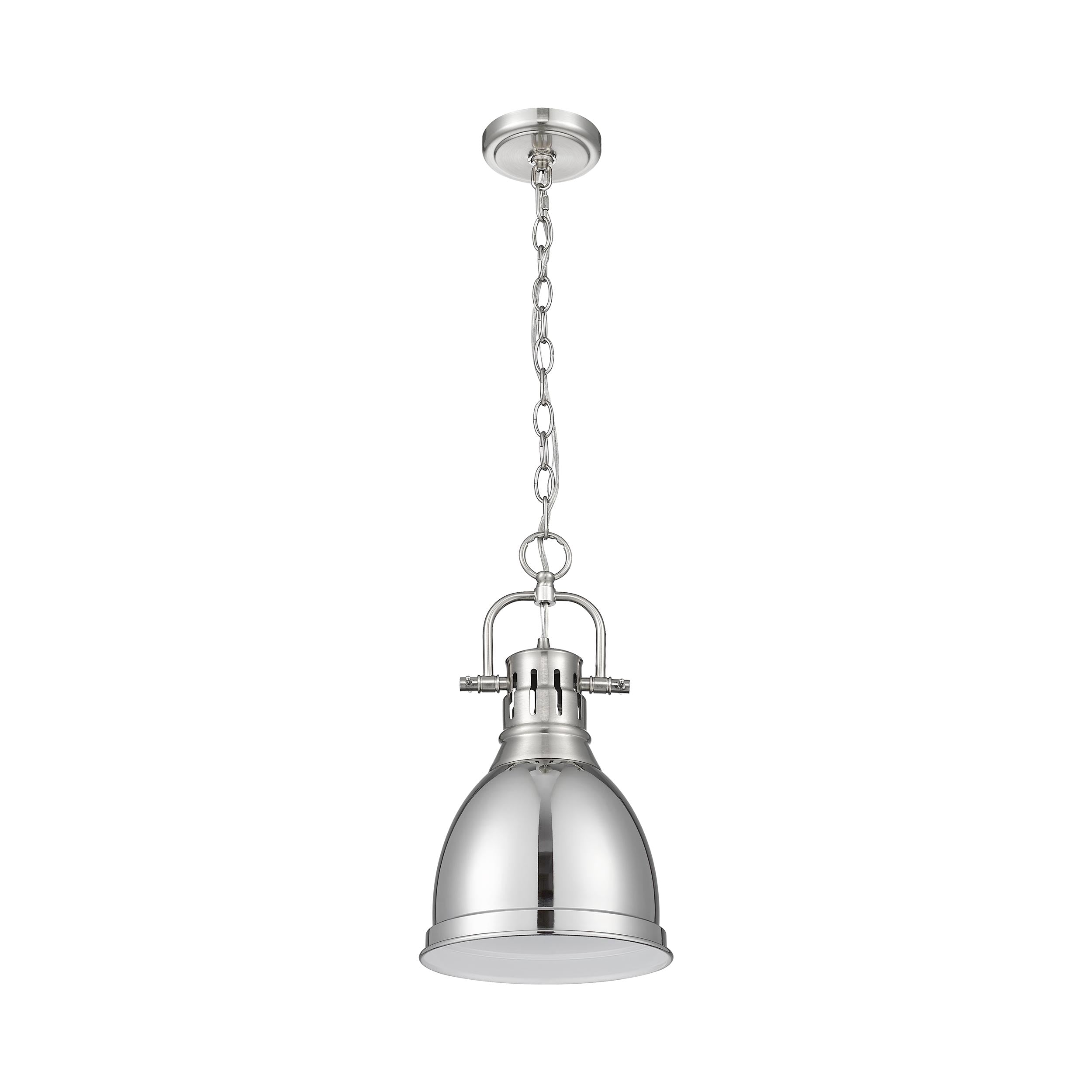 Yep by Golden Lighting Duncan 1-light 9in Chain Hung Pendant in Pewter and Chrome shade - - Golden Lighting
