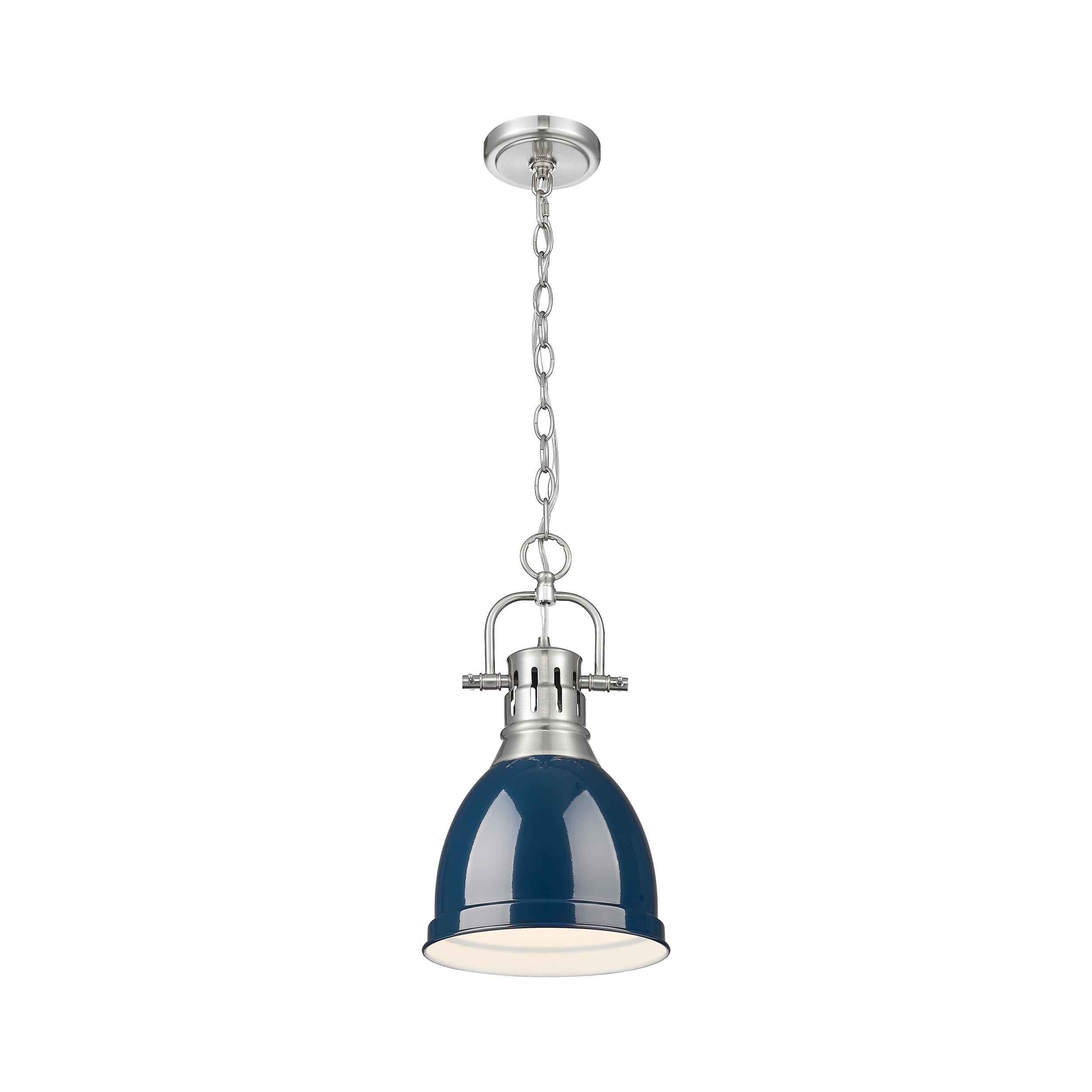 Yep by Golden Lighting Duncan 1-light 9in Chain Hung Pendant in Pewter and Navy Blue shade - - Golden Lighting