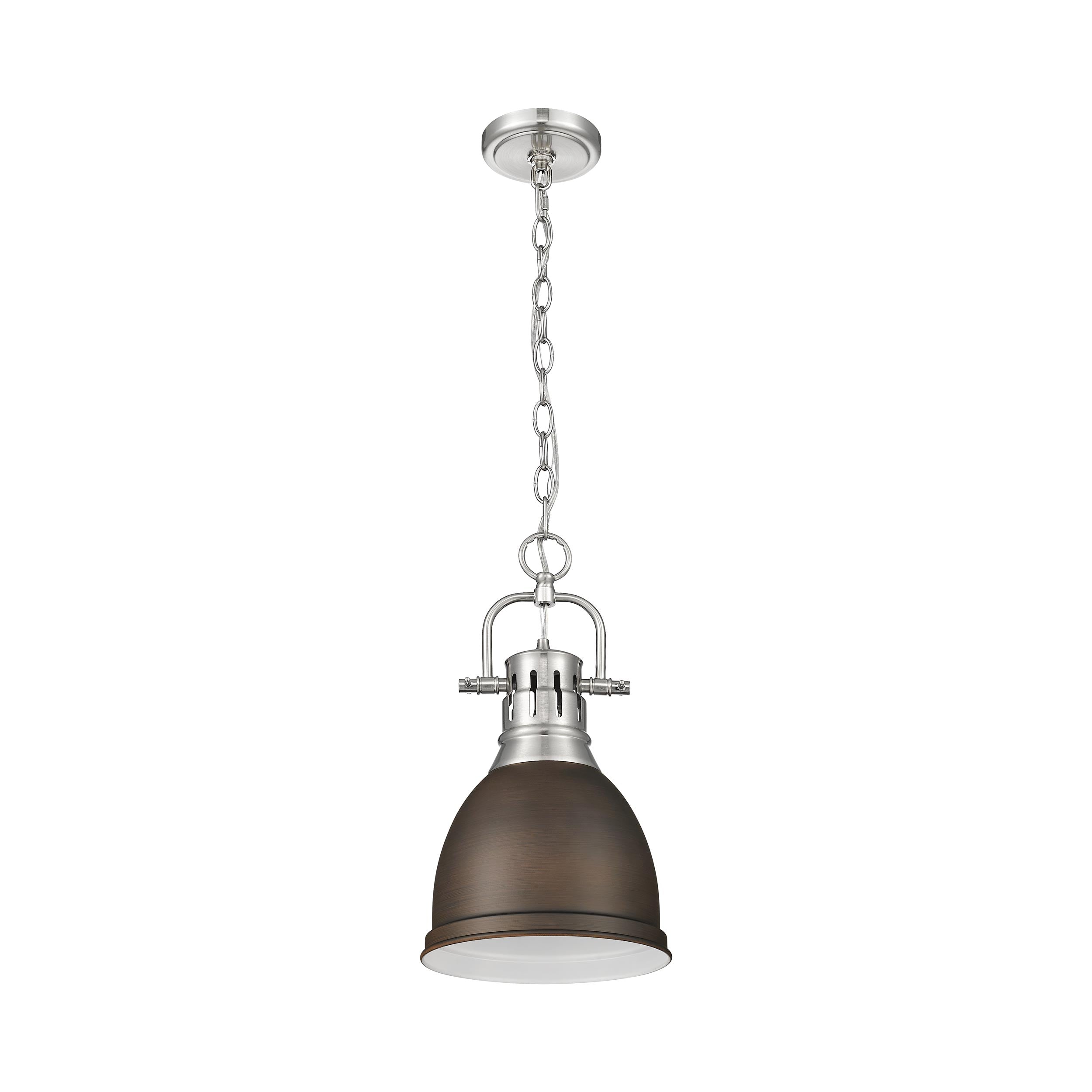 Yep by Golden Lighting Duncan 1-light 9in Chain Hung Pendant in Pewter and Rubbed Bronze shade - - Golden Lighting