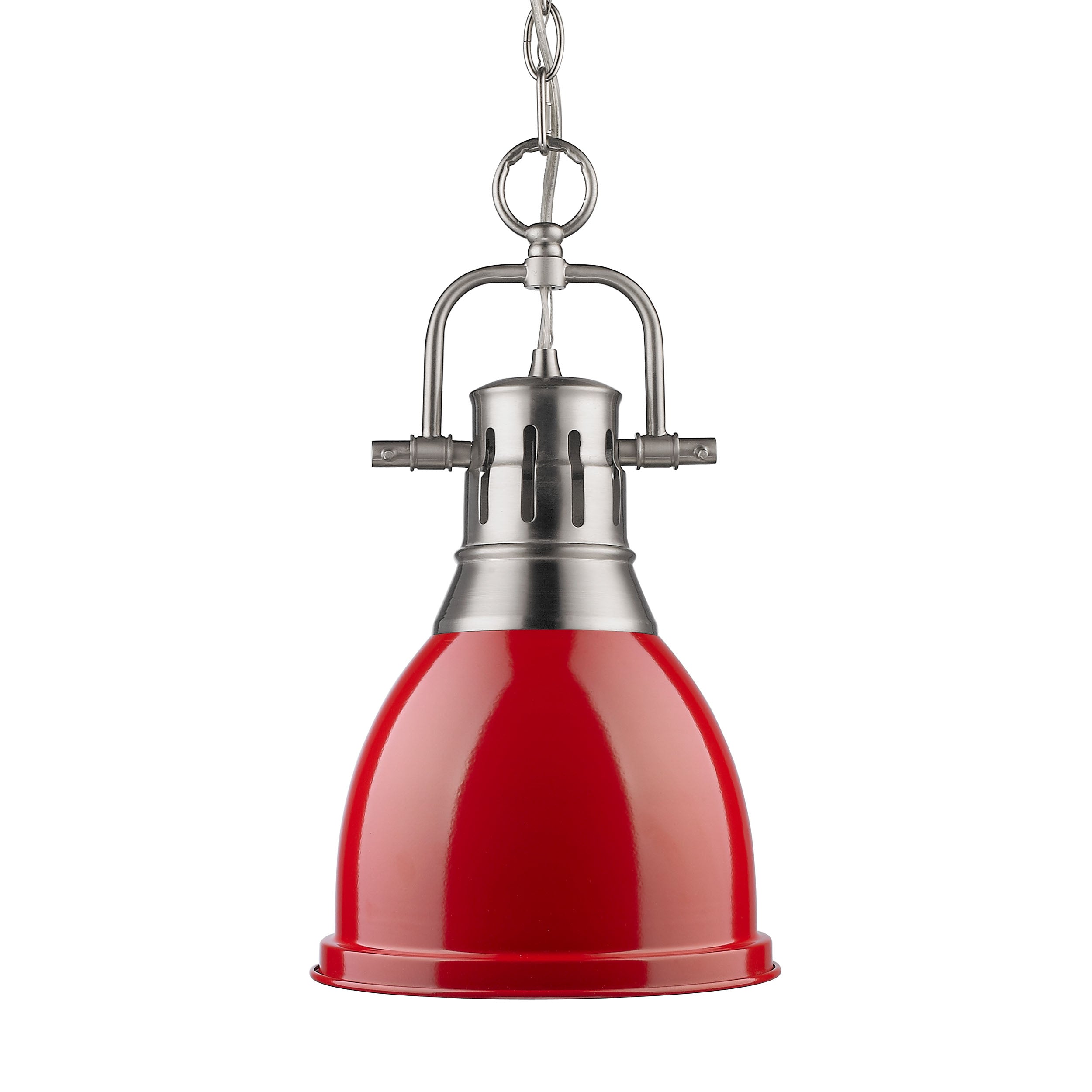 Yep by Golden Lighting Duncan 1-light 9in Chain Hung Pendant in Pewter and Red shade