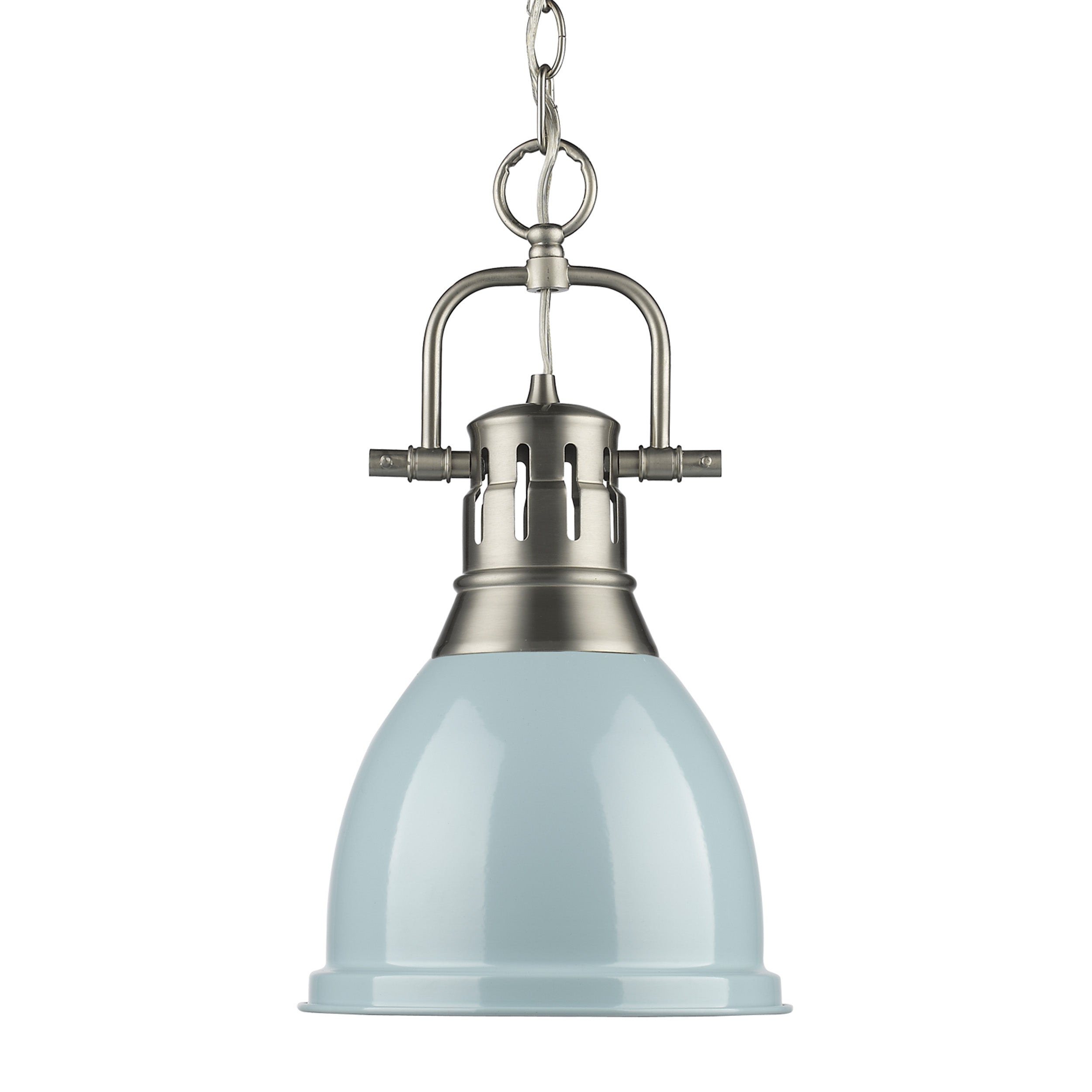 Yep by Golden Lighting Duncan 1-light 9in Chain Hung Pendant in Pewter and Seafoam shade