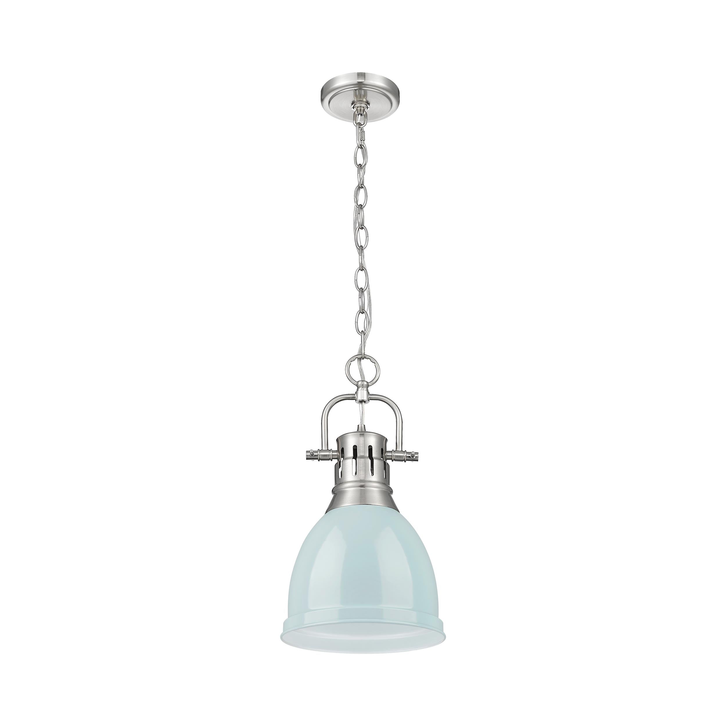 Yep by Golden Lighting Duncan 1-light 9in Chain Hung Pendant in Pewter and Seafoam shade - - Golden Lighting