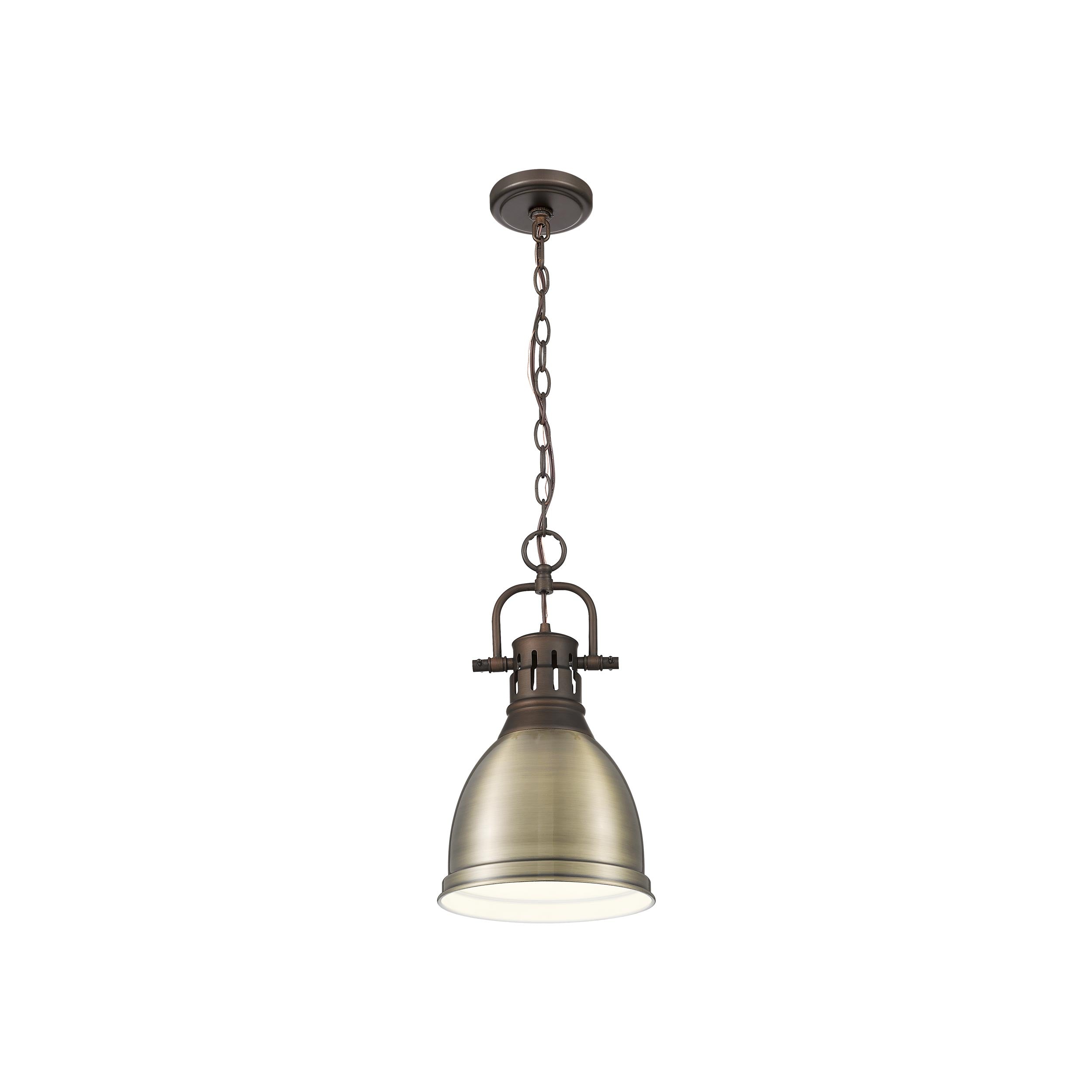Yep by Golden Lighting Duncan 1-light 9in Chain Hung Pendant in Rubbed Bronze and Aged Brass shade