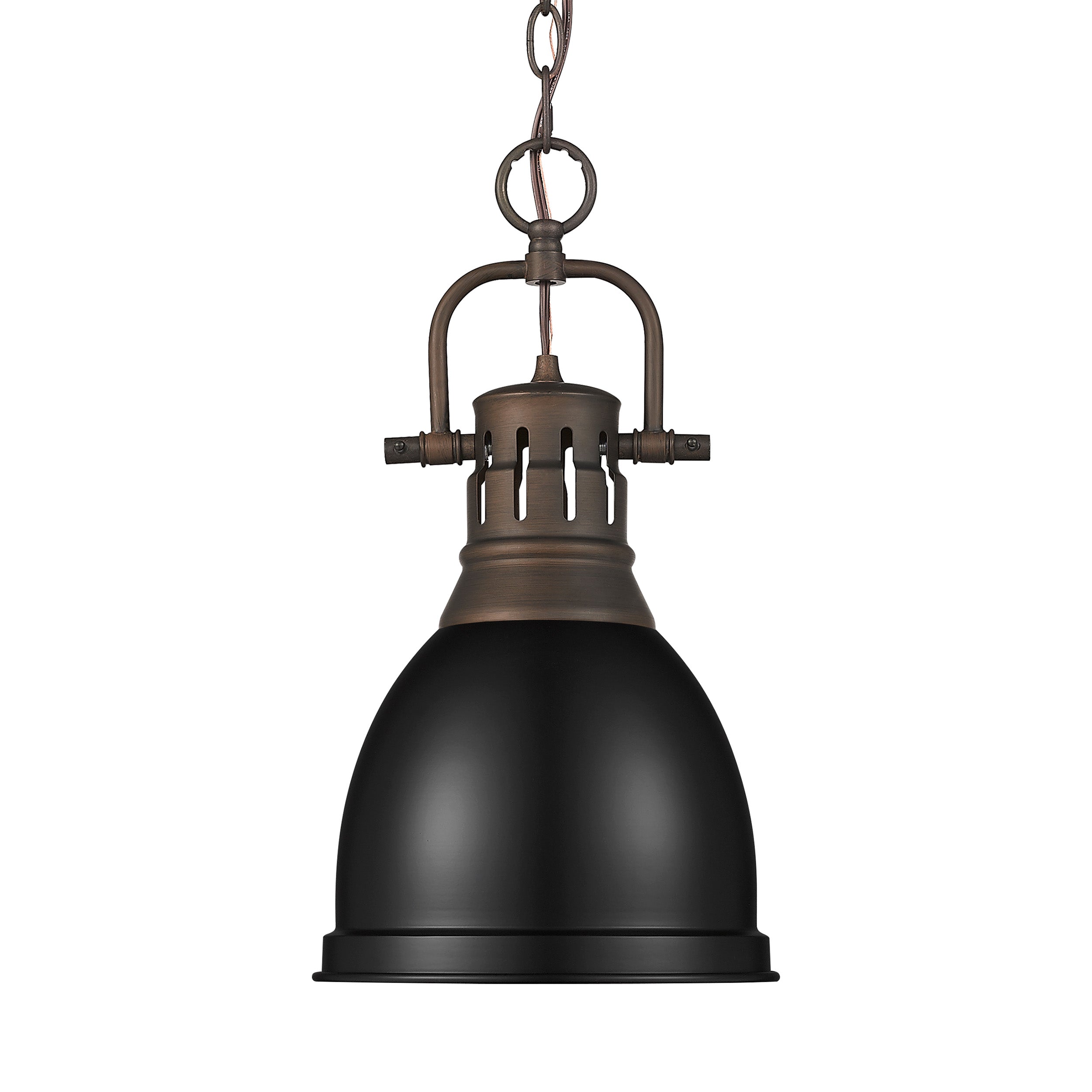 Yep by Golden Lighting Duncan 1-light 9in Chain Hung Pendant in Rubbed Bronze and Matte Black shade