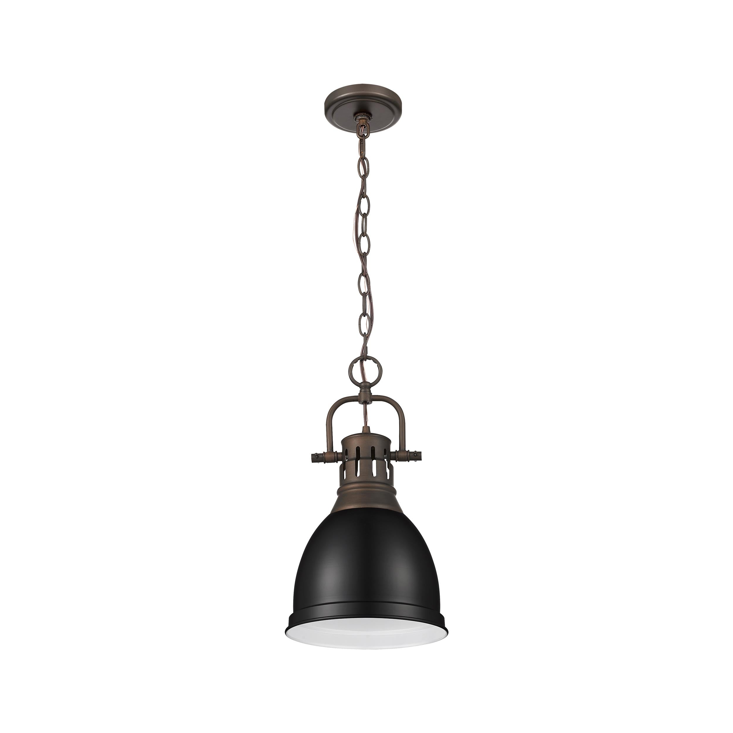 Yep by Golden Lighting Duncan 1-light 9in Chain Hung Pendant in Rubbed Bronze and Matte Black shade