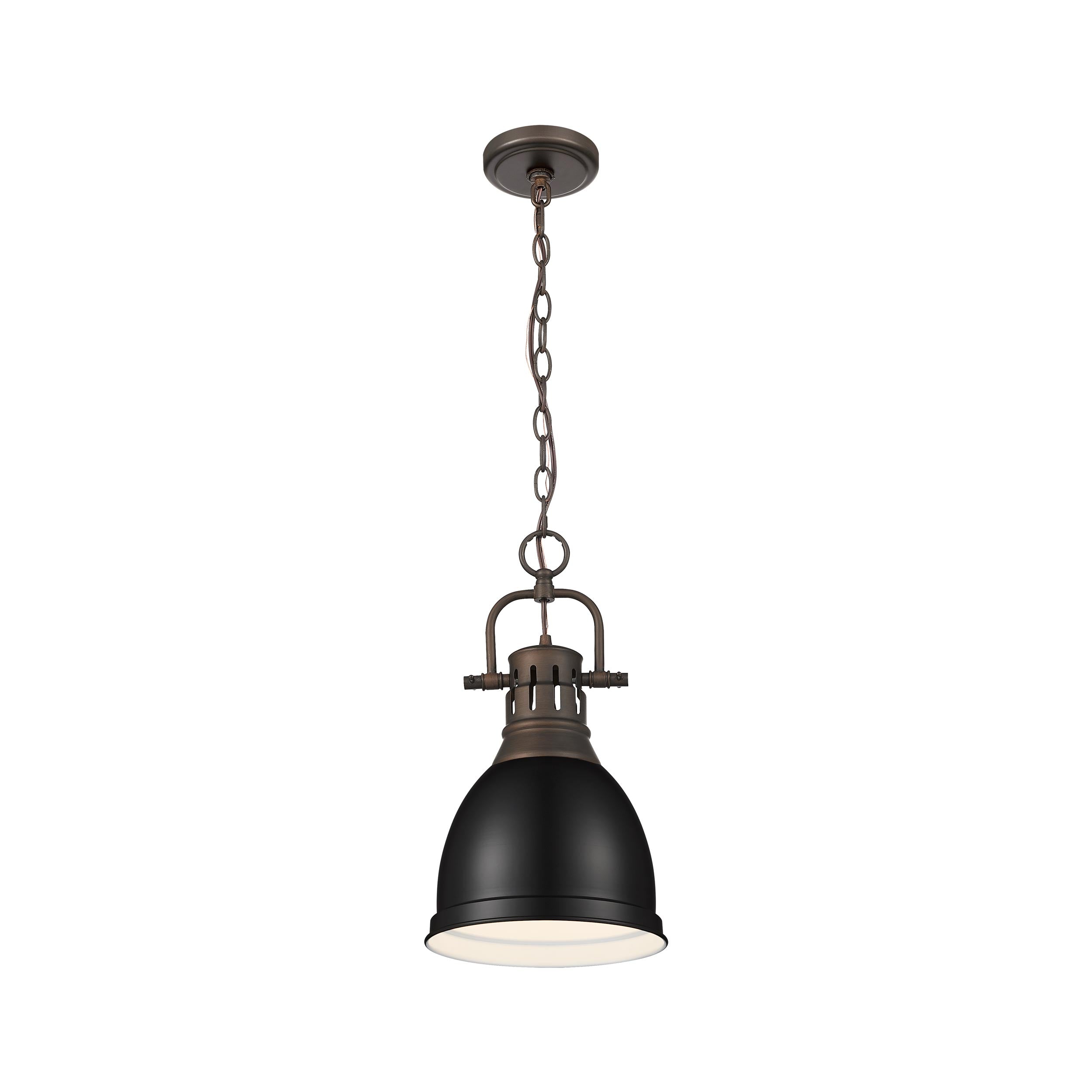 Yep by Golden Lighting Duncan 1-light 9in Chain Hung Pendant in Rubbed Bronze and Matte Black shade - - Golden Lighting
