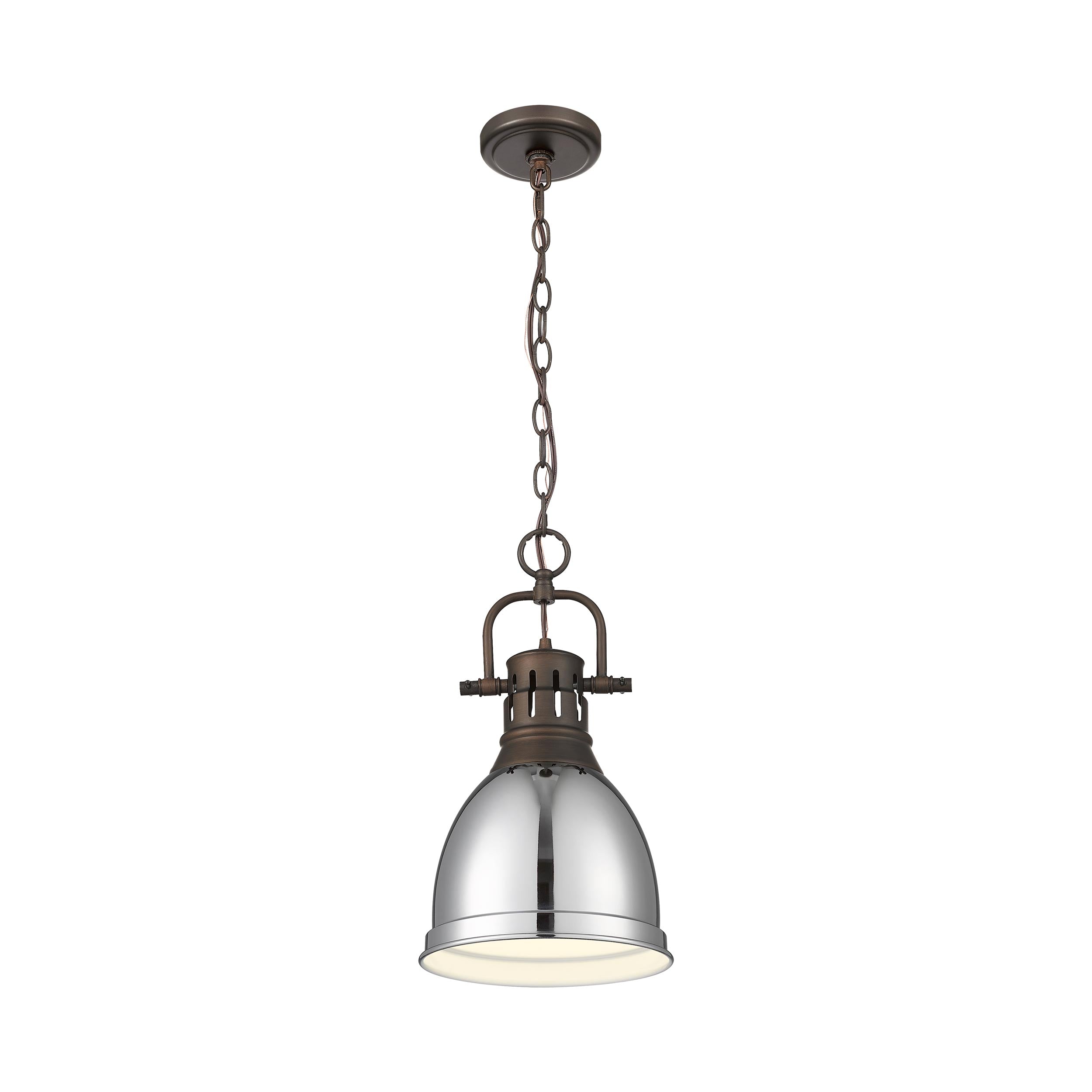Yep by Golden Lighting Duncan 1-light 9in Chain Hung Pendant in Rubbed Bronze and Chrome shade