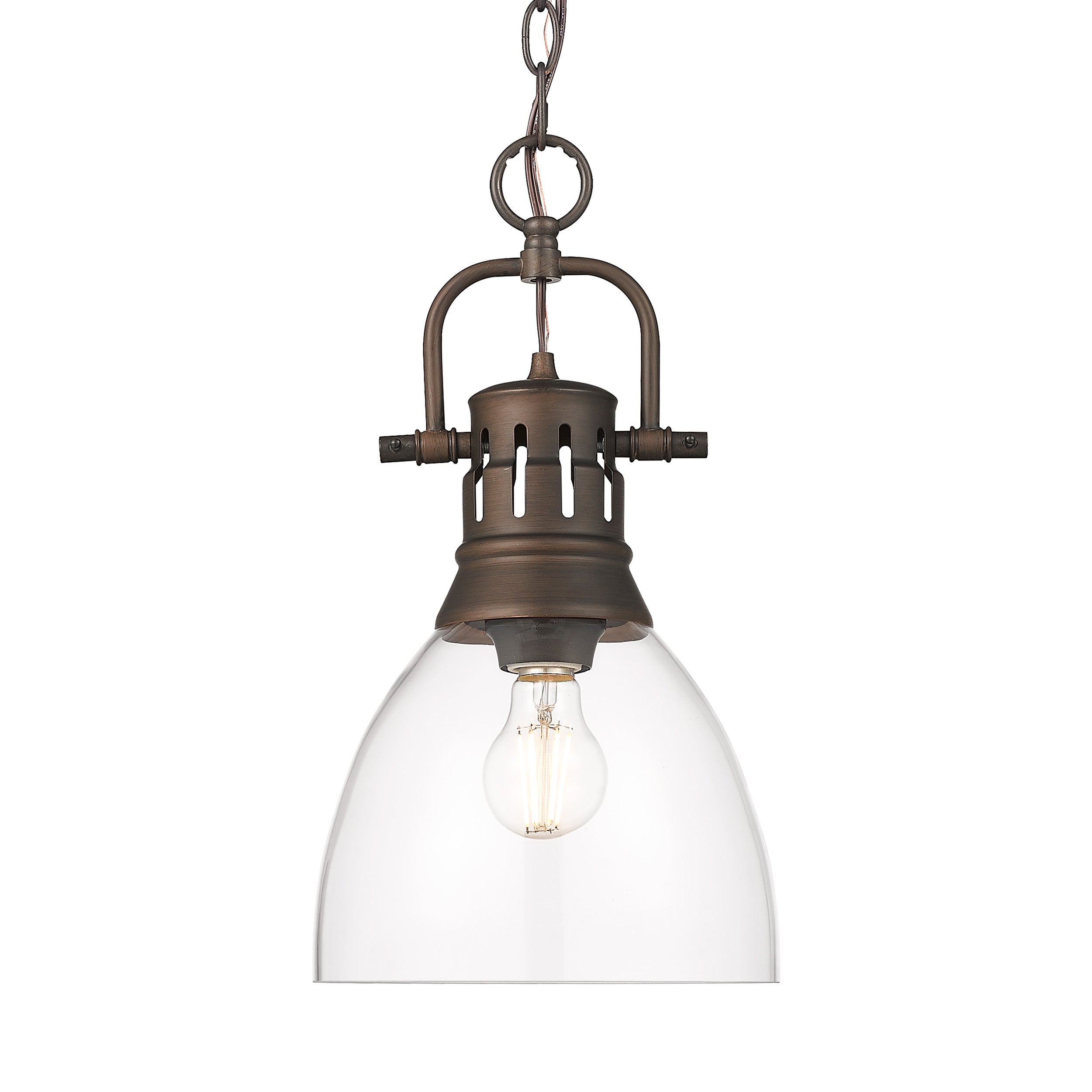 Yep by Golden Lighting Duncan 1-light 9in chain hung Pendant in Rubbed Bronze and Clear Glass - Default Title - Golden Lighting