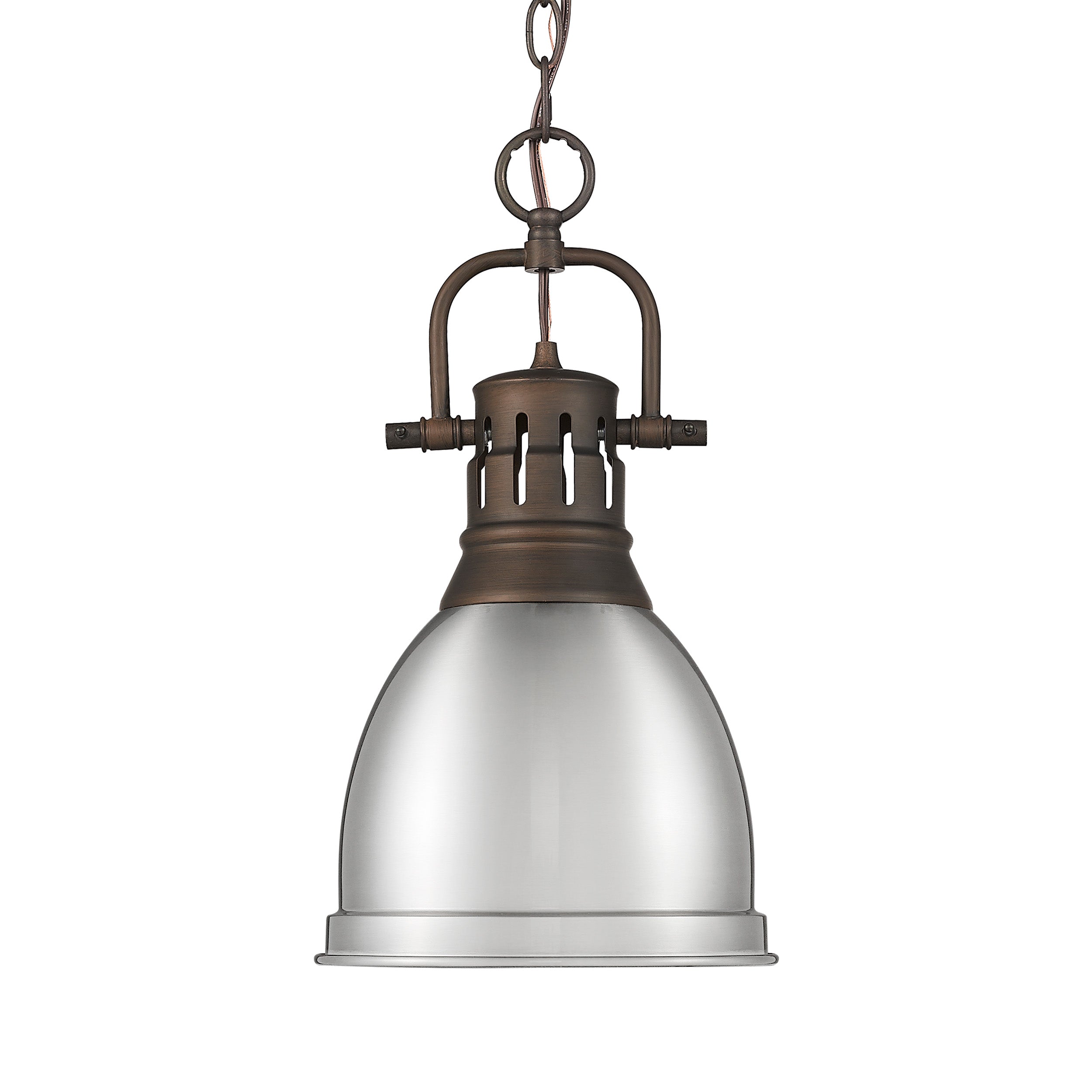 Yep by Golden Lighting Duncan 1-light 9in Chain Hung Pendant in Rubbed Bronze and Pewter shade - Default Title - Golden Lighting