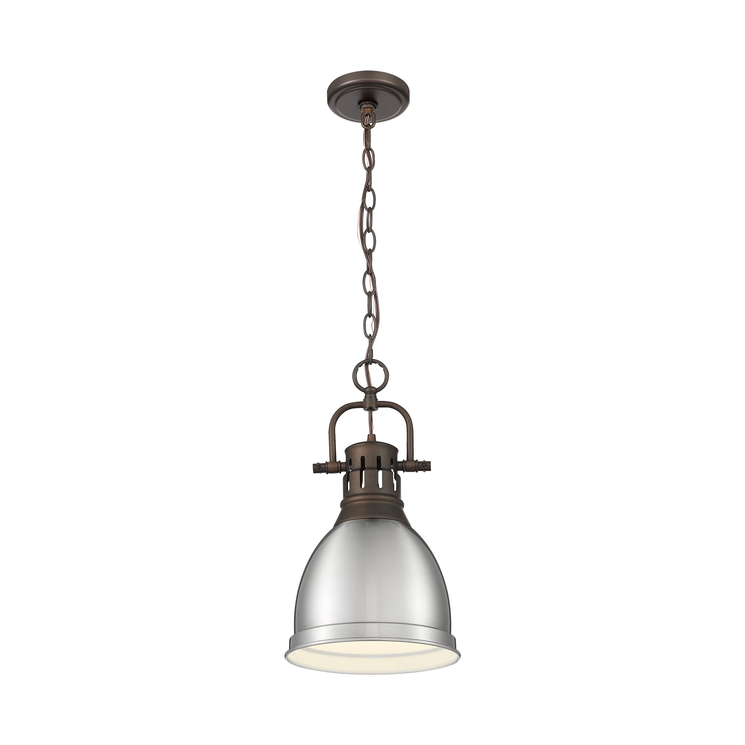 Yep by Golden Lighting Duncan 1-light 9in Chain Hung Pendant in Rubbed Bronze and Pewter shade