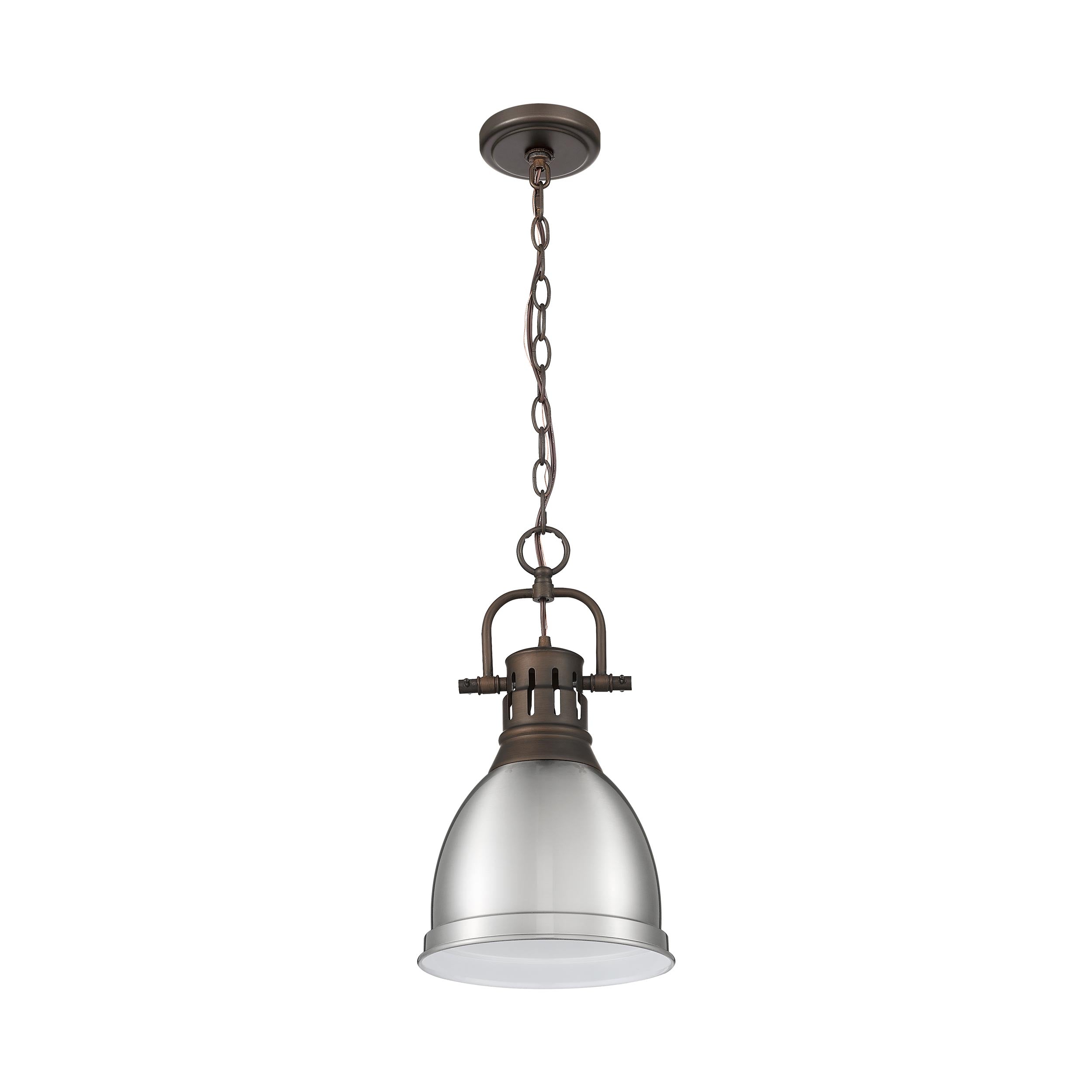 Yep by Golden Lighting Duncan 1-light 9in Chain Hung Pendant in Rubbed Bronze and Pewter shade - - Golden Lighting