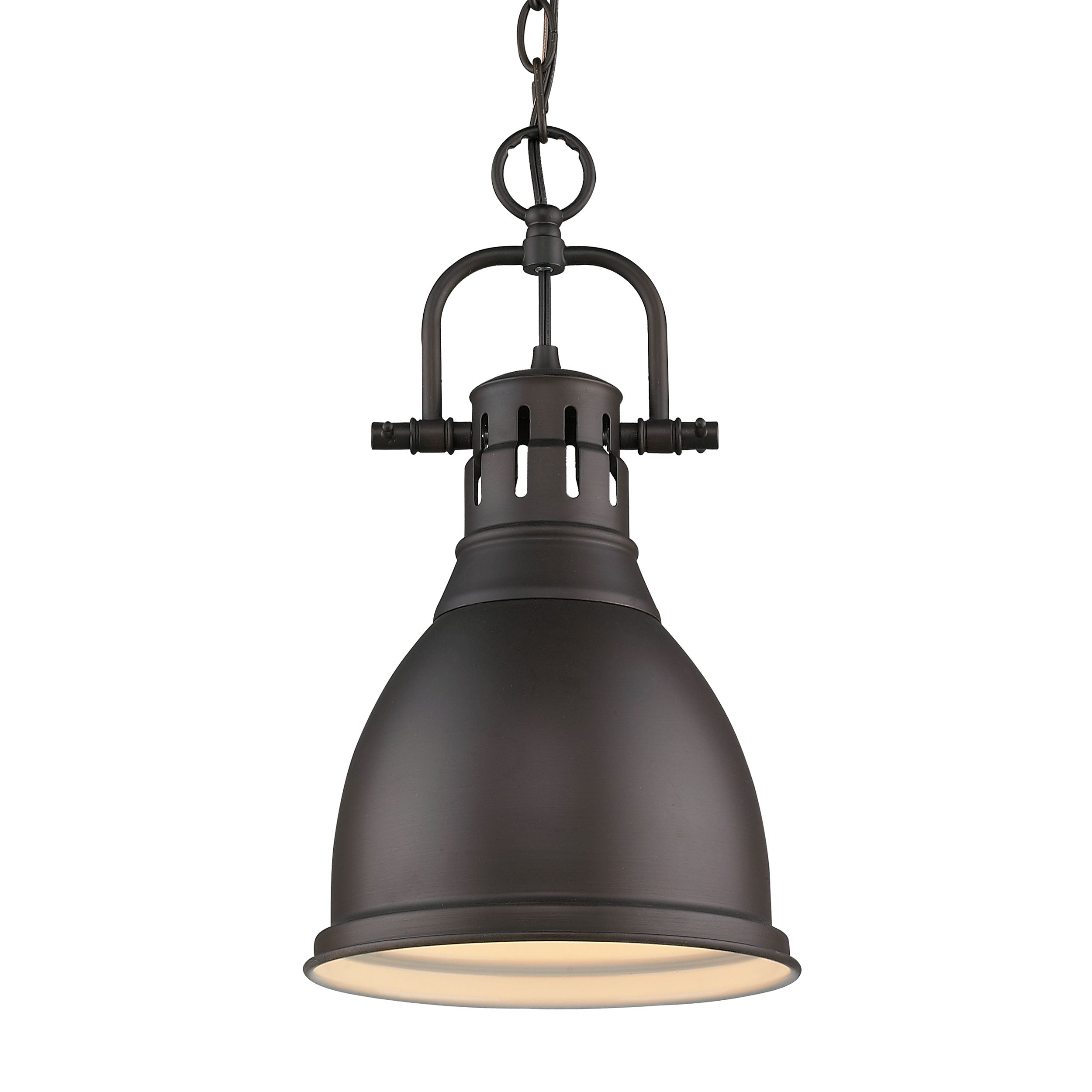Duncan 1-light 9in Chain Hung Pendant in Rubbed Bronze - Default Title - Golden Lighting