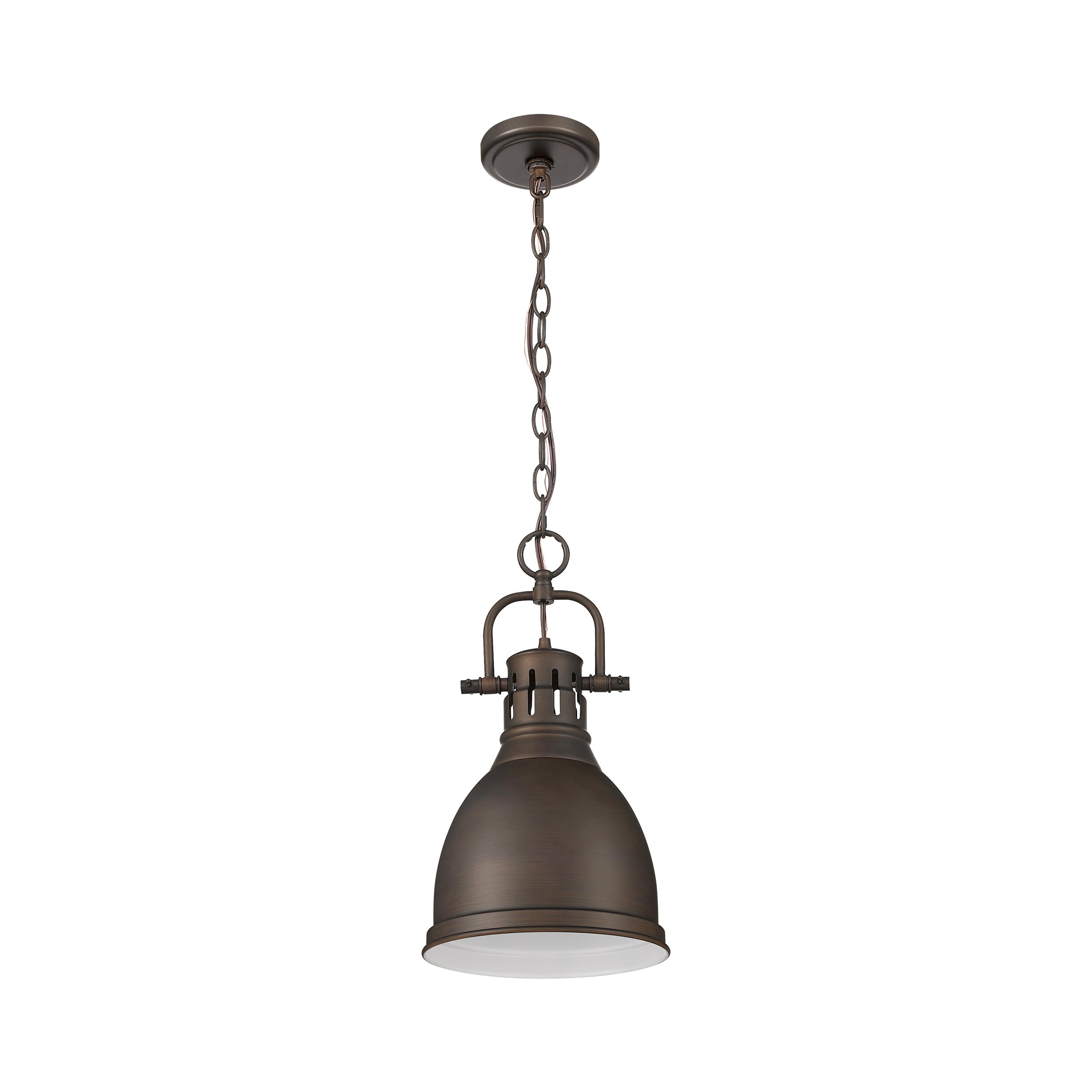 Duncan 1-light 9in Chain Hung Pendant in Rubbed Bronze - - Golden Lighting