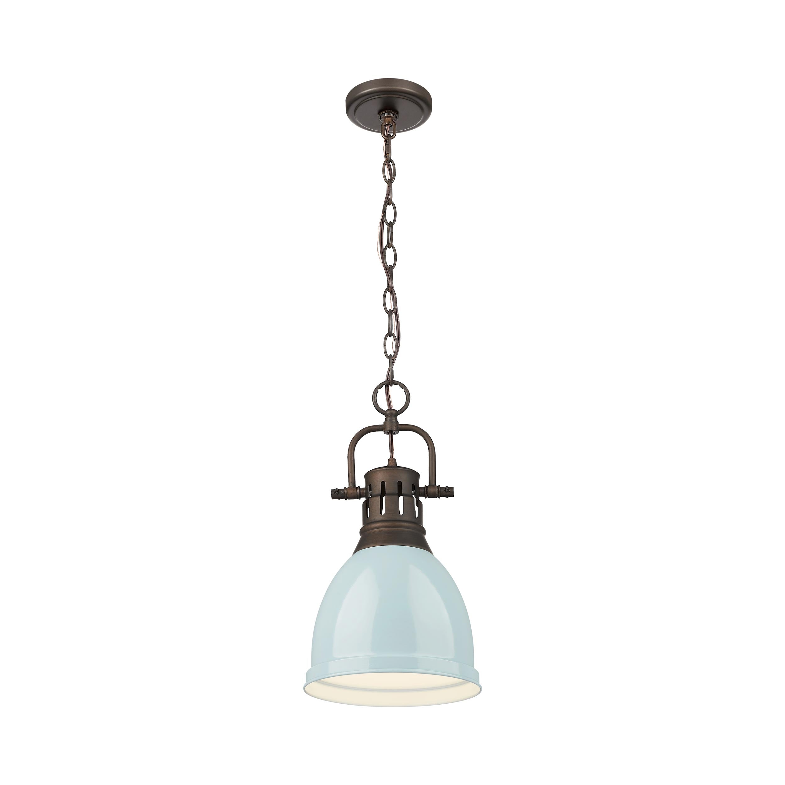 Yep by Golden Lighting Duncan 1-light 9in Chain Hung Pendant in Rubbed Bronze and Seafoam shade