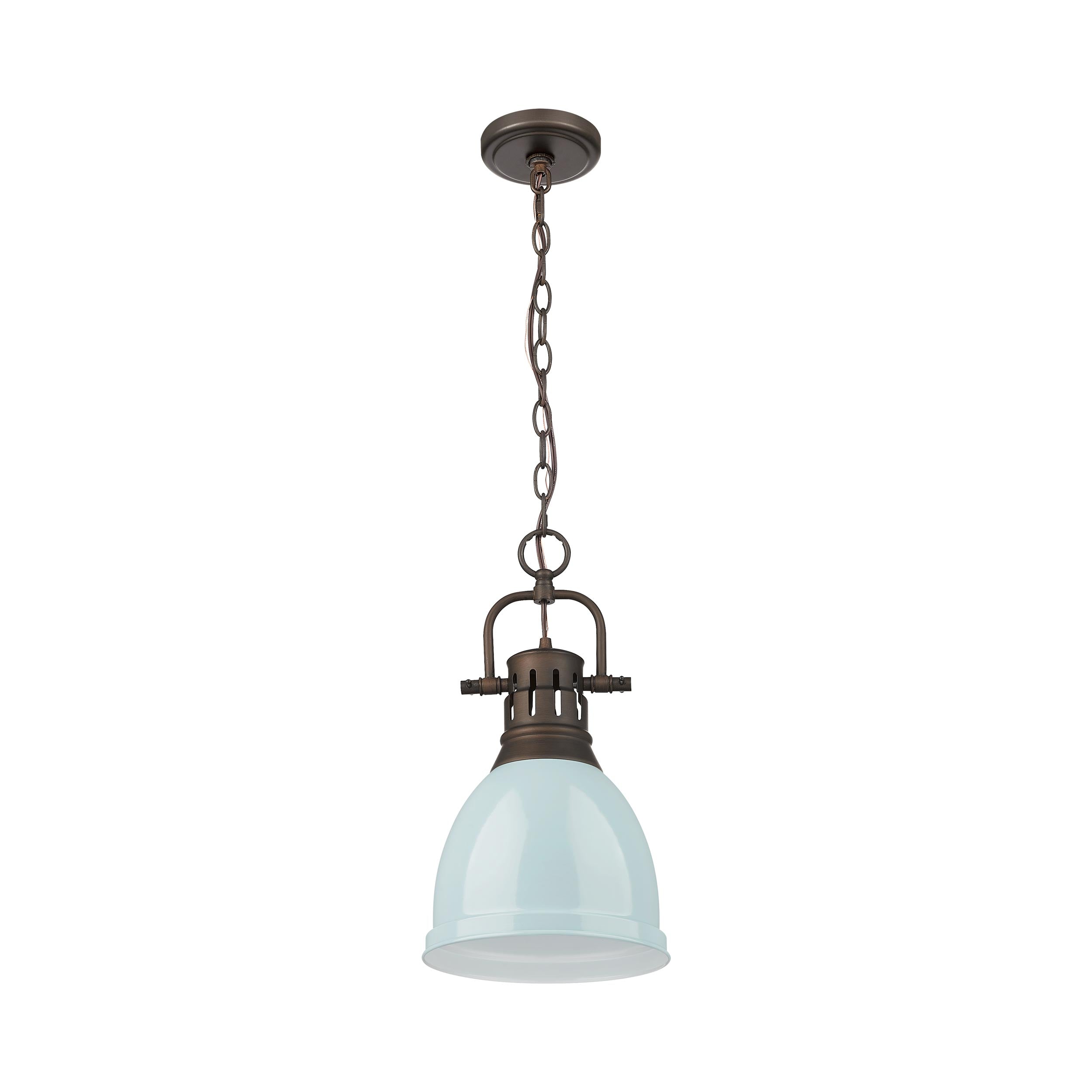 Yep by Golden Lighting Duncan 1-light 9in Chain Hung Pendant in Rubbed Bronze and Seafoam shade - - Golden Lighting