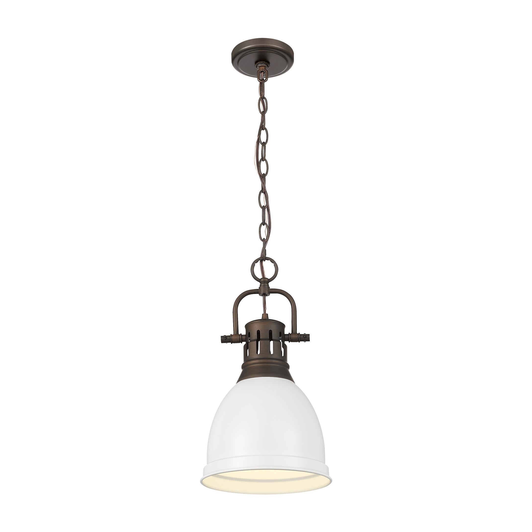 Yep by Golden Lighting Duncan 1-light 9in Chain Hung Pendant in Rubbed Bronze and Matte White shade - - Golden Lighting