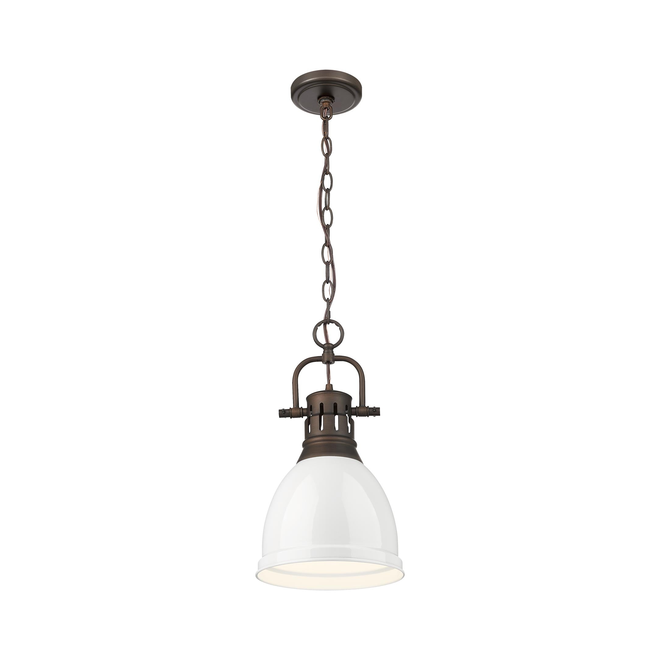Yep by Golden Lighting Duncan 1-light 9in Chain Hung Pendant in Rubbed Bronze and White shade - - Golden Lighting
