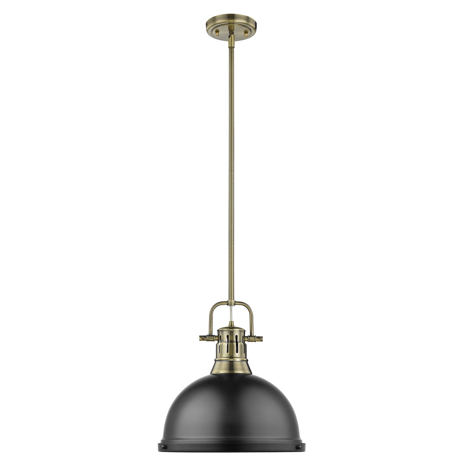 Yep by Golden Lighting Duncan 1-light 14in Rod Hung Pendant in Aged Brass and Matte Black shade - - Golden Lighting