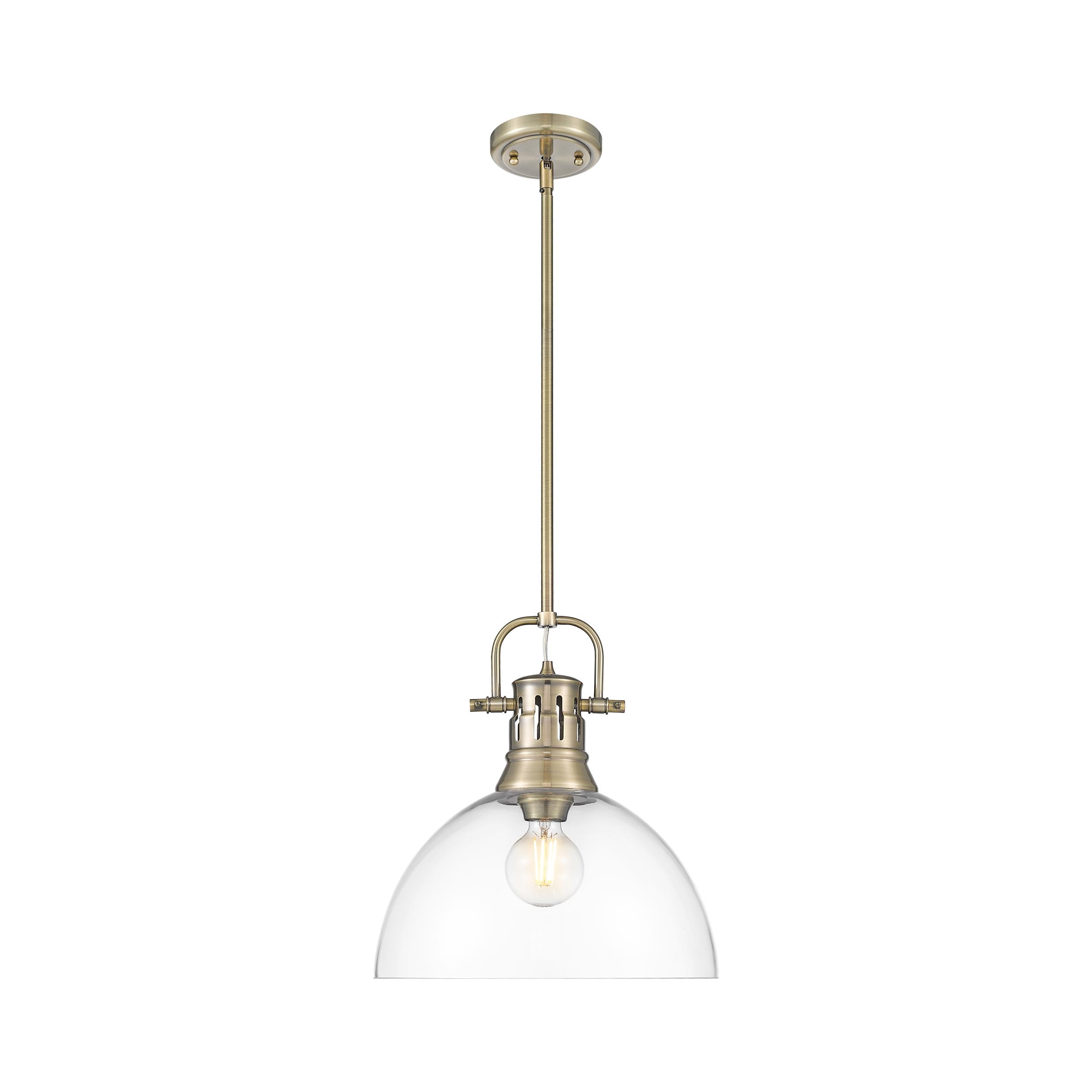 Yep by Golden Lighting Duncan 1-light 14in rod hung Pendant in Aged Brass and Clear Glass - - Golden Lighting