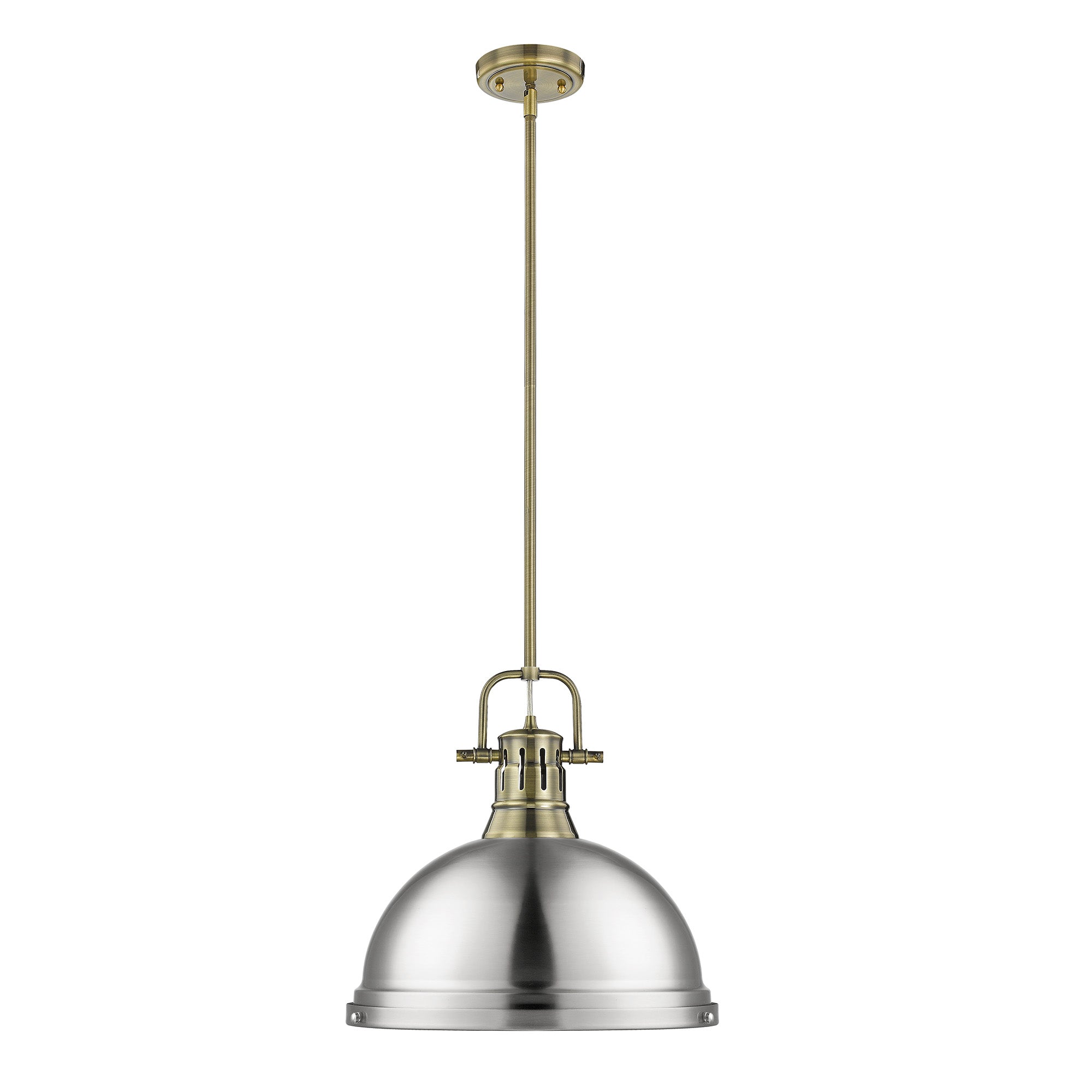 Yep by Golden Lighting Duncan 1-light 14in Rod Hung Pendant in Aged Brass and Pewter shade - - Golden Lighting