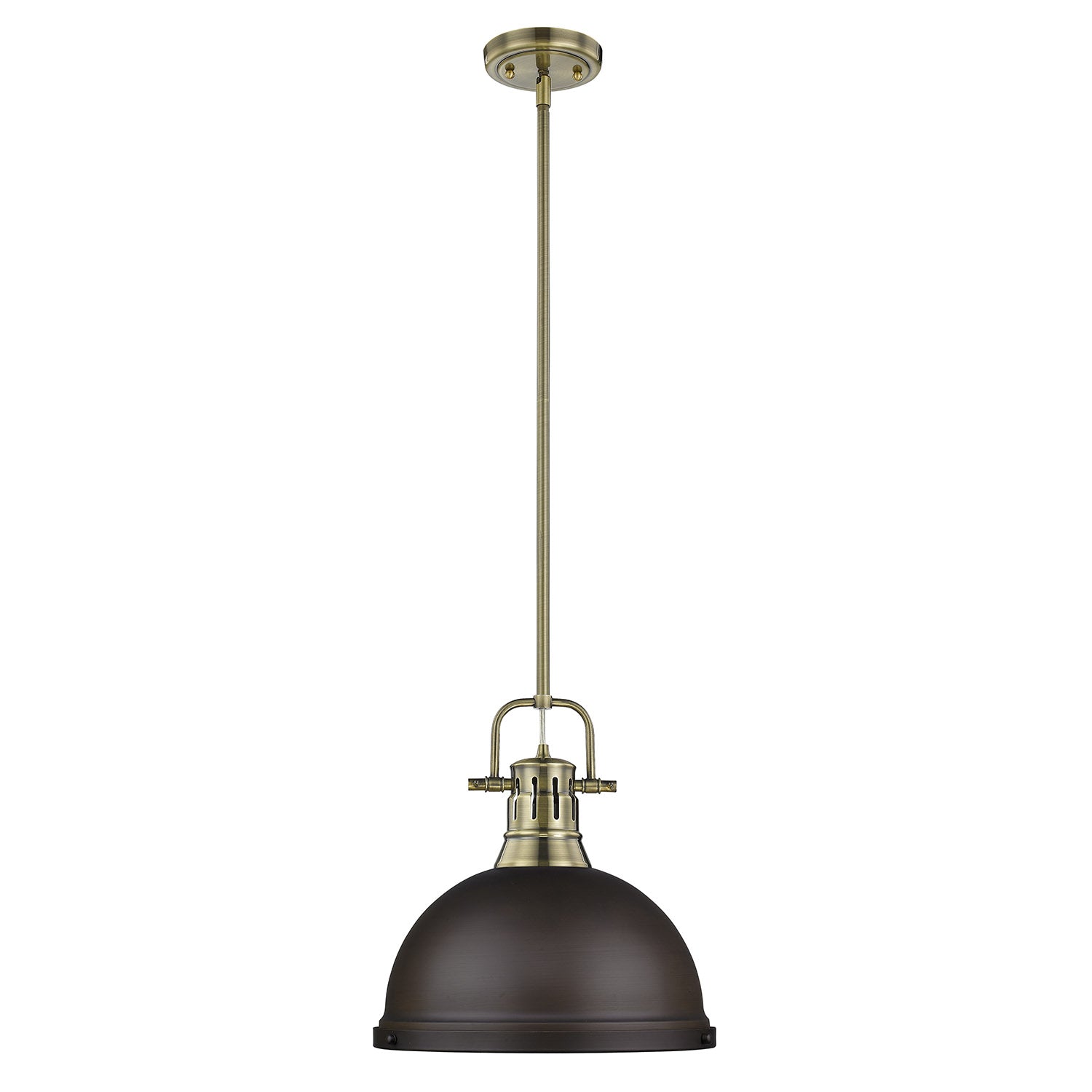 Yep by Golden Lighting Duncan 1-light 14in Rod Hung Pendant in Aged Brass and Rubbed Bronze shade - - Golden Lighting