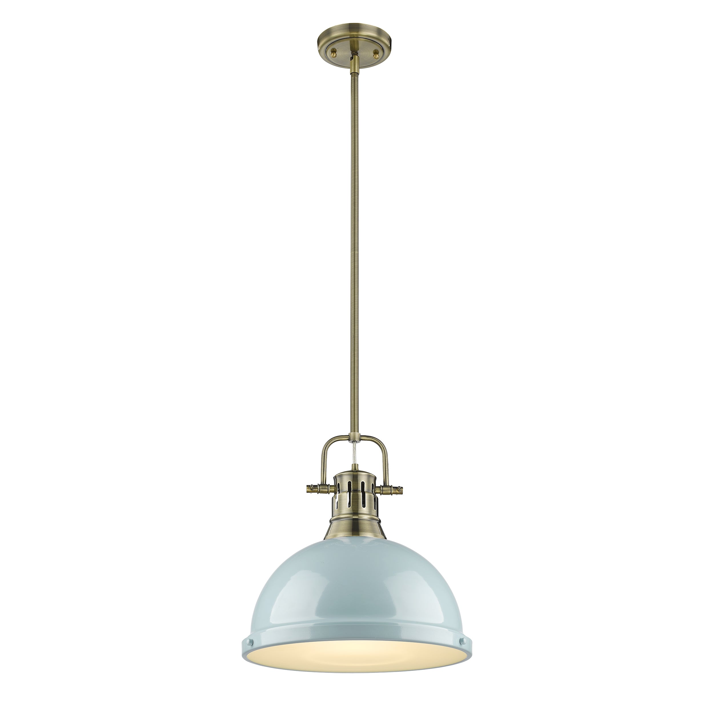 Yep by Golden Lighting Duncan 1-light 14in Rod Hung Pendant in Aged Brass and Seafoam shade - - Golden Lighting
