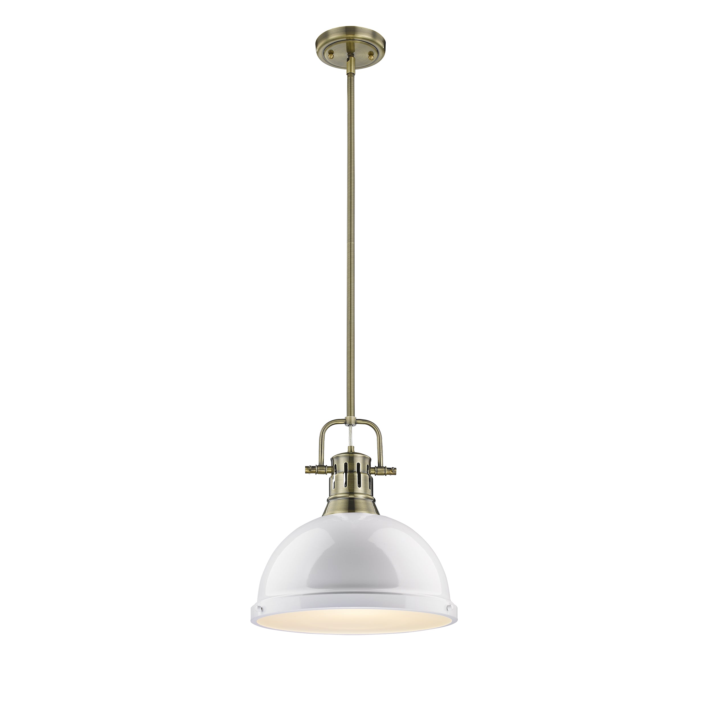 Yep by Golden Lighting Duncan 1-light 14in Rod Hung Pendant in Aged Brass and White shade - - Golden Lighting