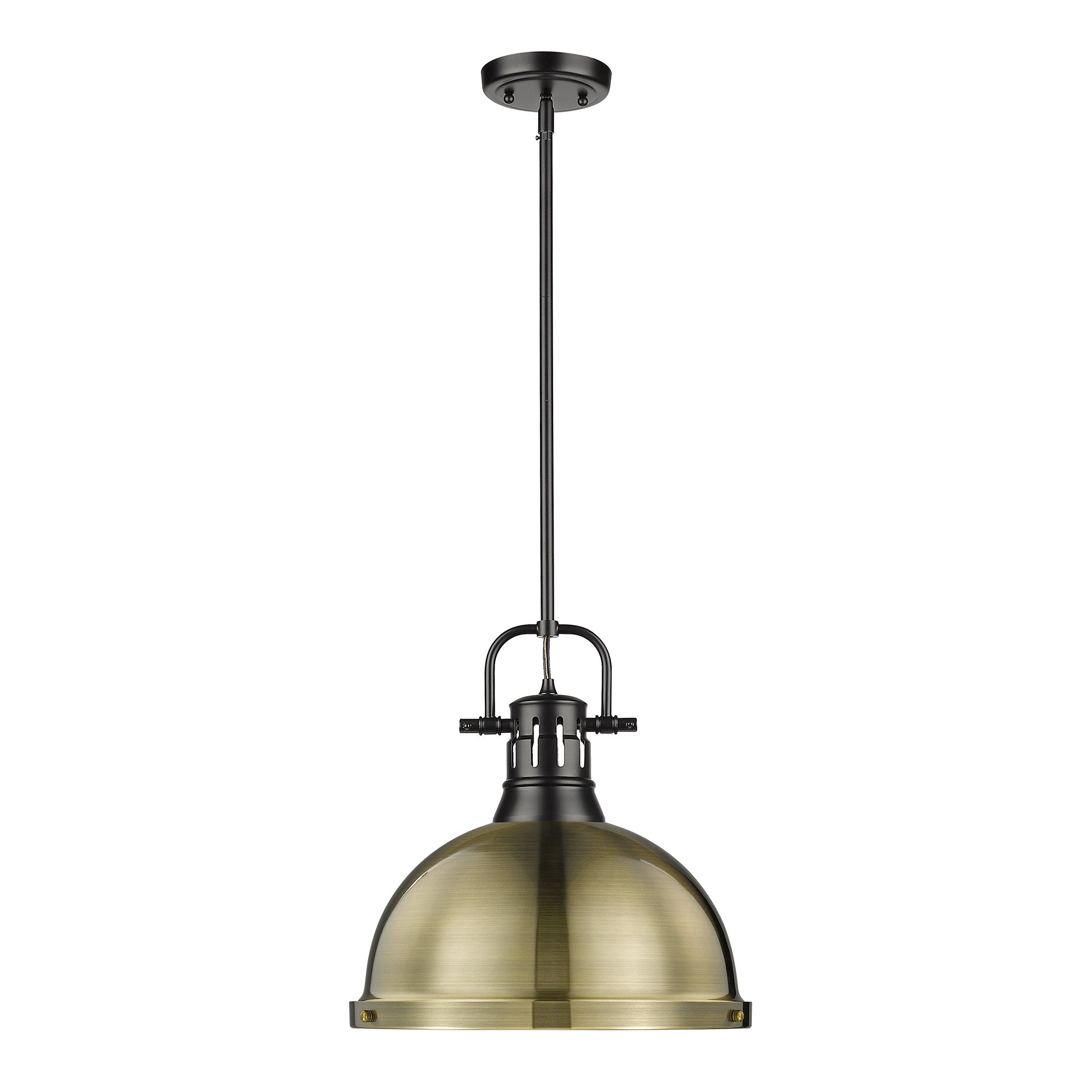 Yep by Golden Lighting Duncan 1-light 14in Rod Hung Pendant in Matte Black and Aged Brass shade - - Golden Lighting